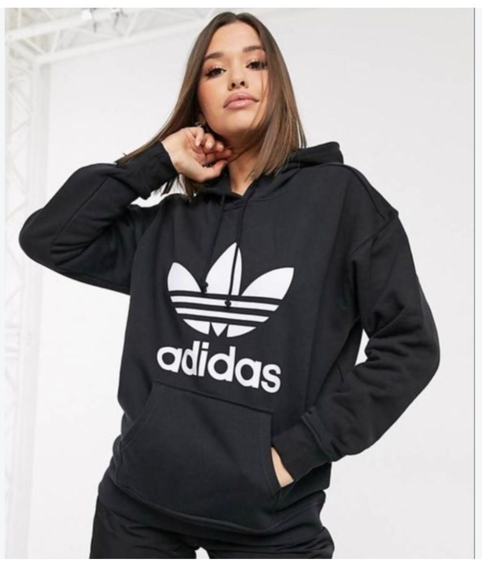 Adidas Originals Women’s Trefoil Hoodie Black Pullover Sweatshirt Size XS 2