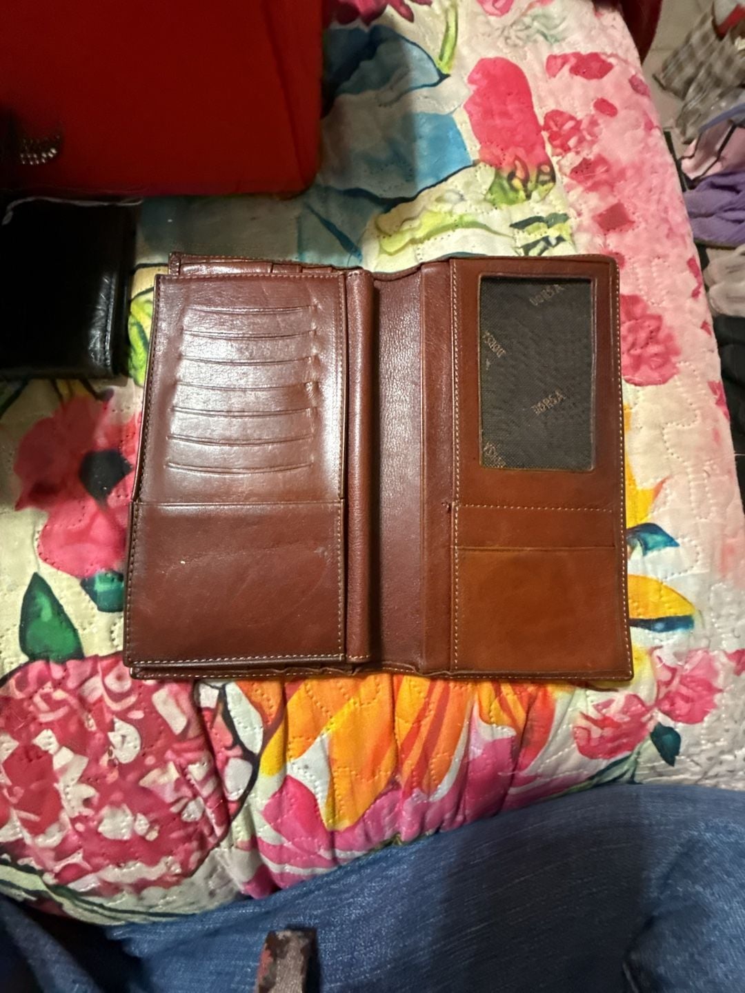 Dorsa Leather Checkbook Wallet Brown 9
