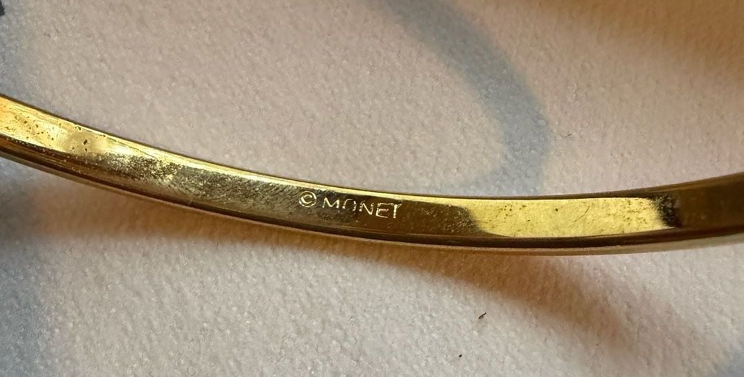 Monet Red Enamel Bangle Bracelet Gold Tone 2