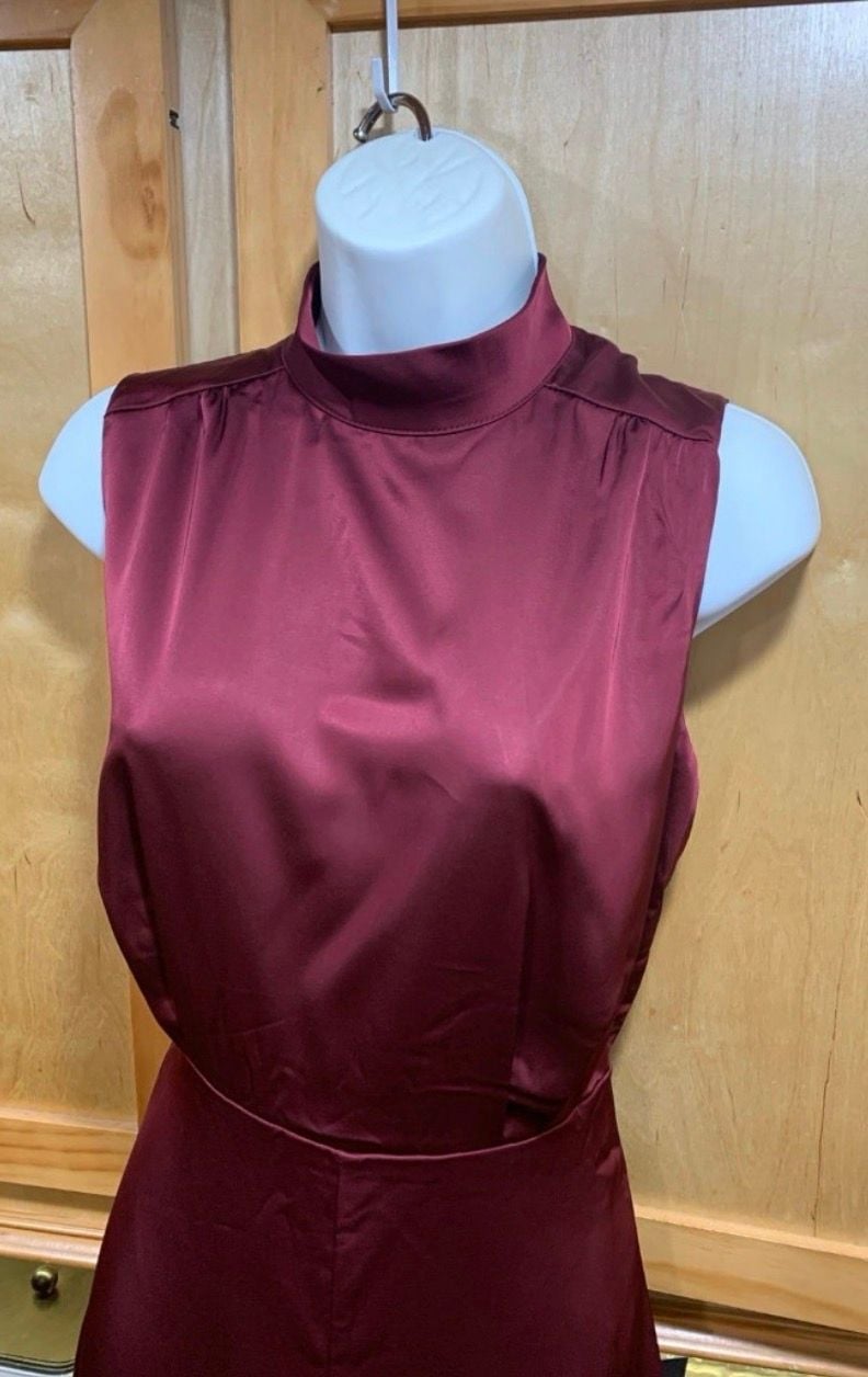 Lulus Classic Elegance Wine Red Satin Mock Neck Jumpsuit 5