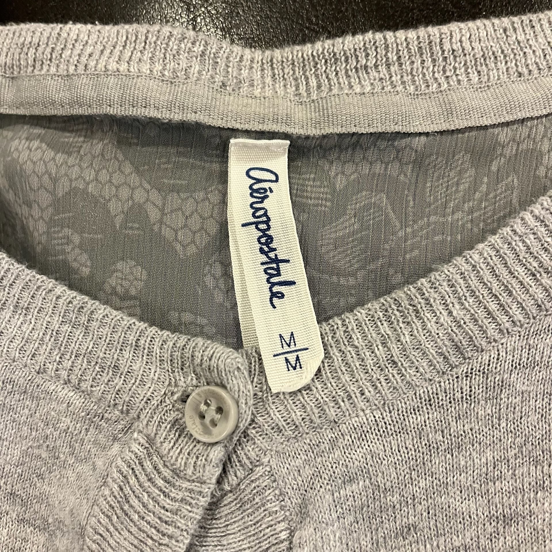 Aeropostale Cardigan Sweater Size M Gray Button Down Pockets Floral Mesh Back 3