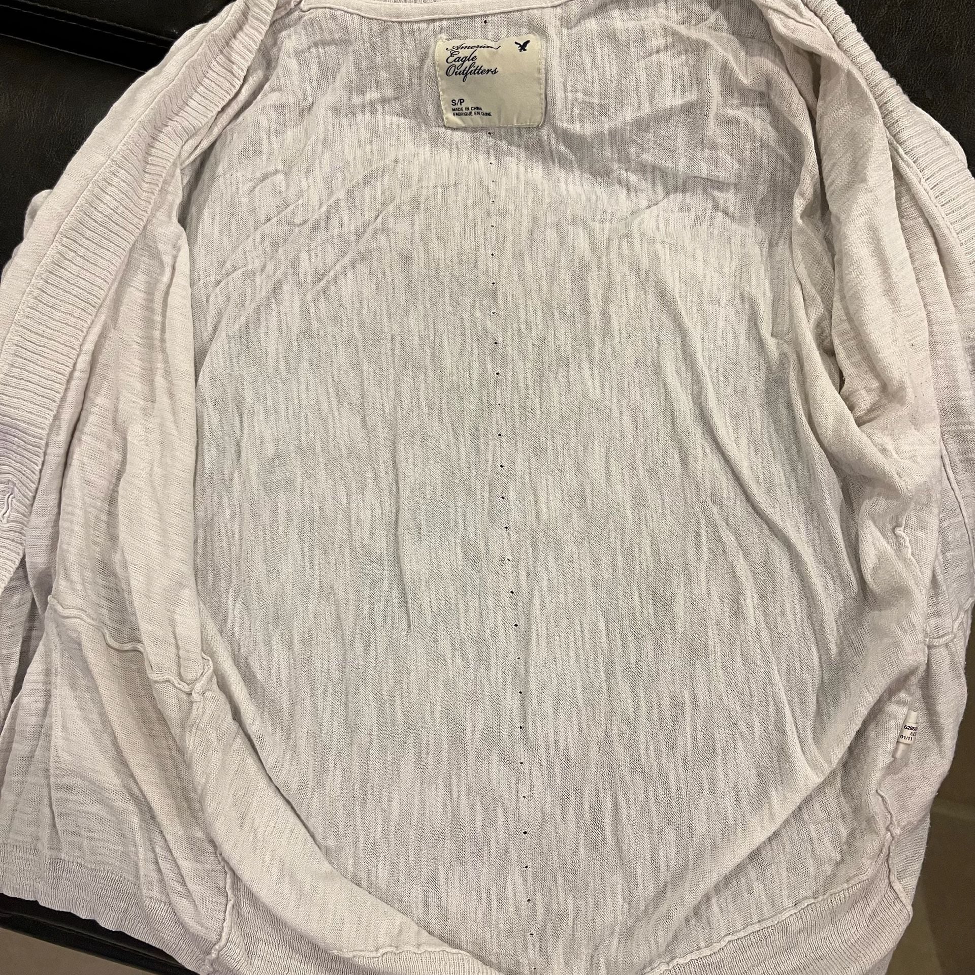 Aeropostale Cardigan Sweater Size M Gray Button Down Pockets Floral Mesh Back 11