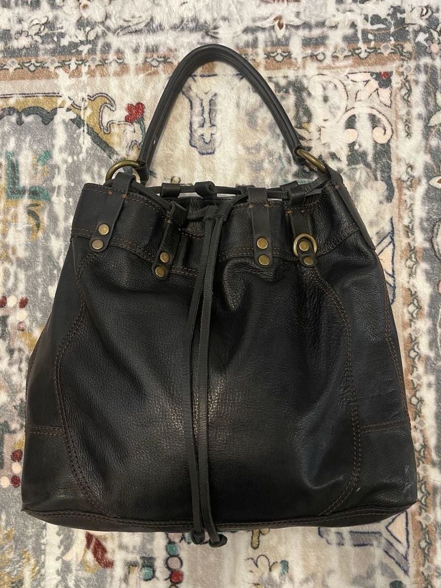 Lucky Brand Black Leather Drawstring Hobo Shoulder Bag 2