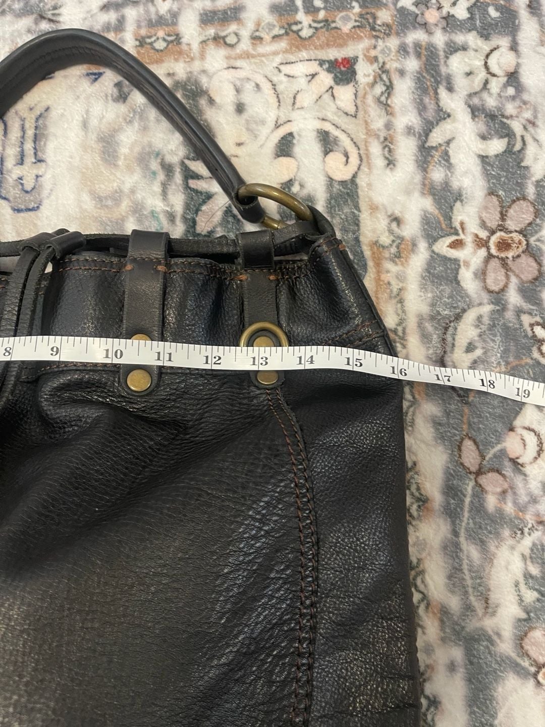 Lucky Brand Black Leather Drawstring Hobo Shoulder Bag 8