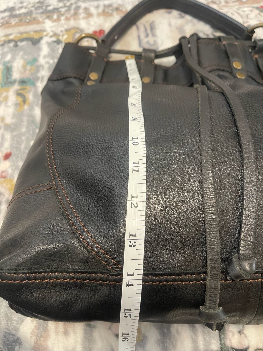Lucky Brand Black Leather Drawstring Hobo Shoulder Bag 7