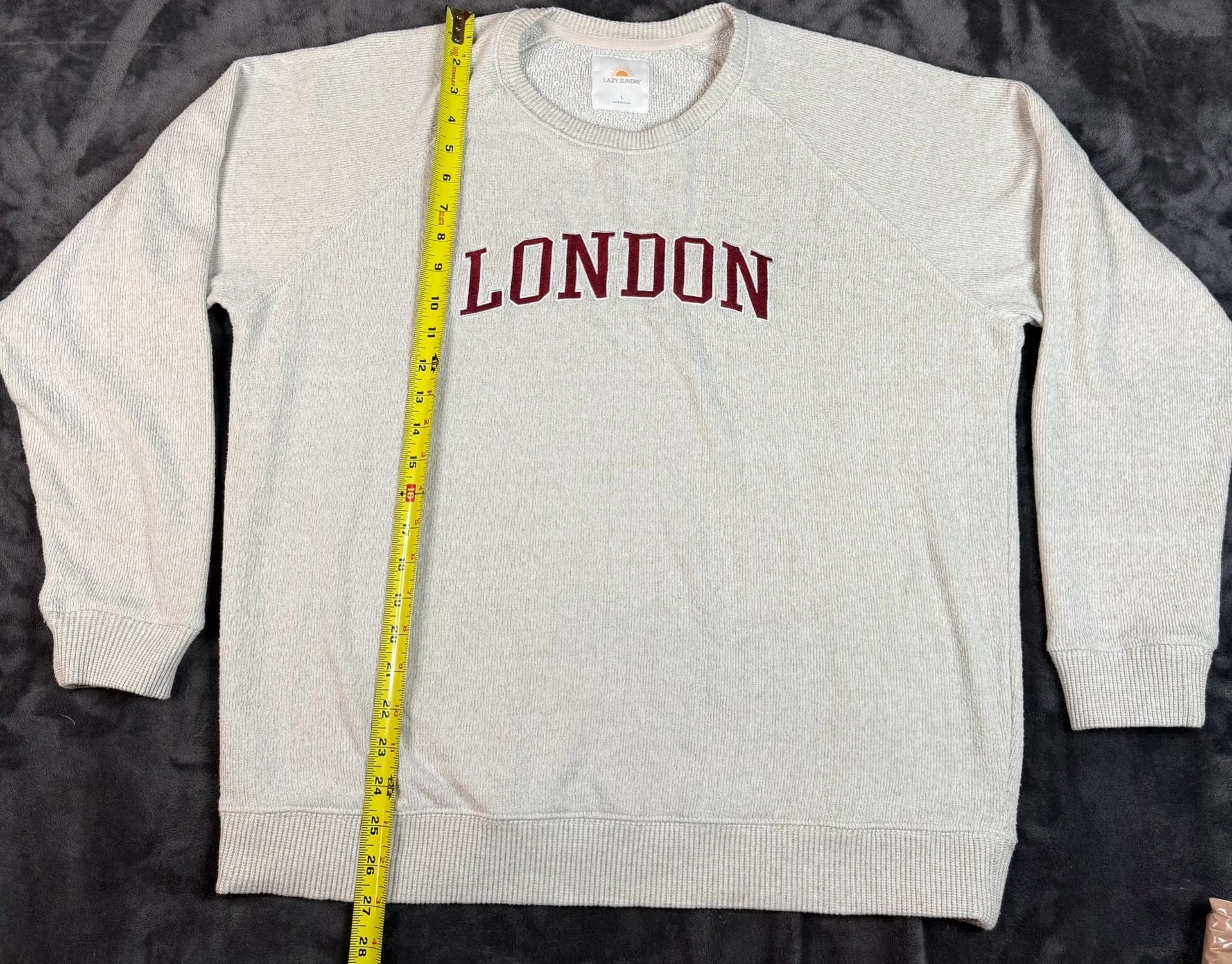 Womens Lazy Sunday London Sweatshirt Size L Crewneck Fleece Pullover Gray#166 2