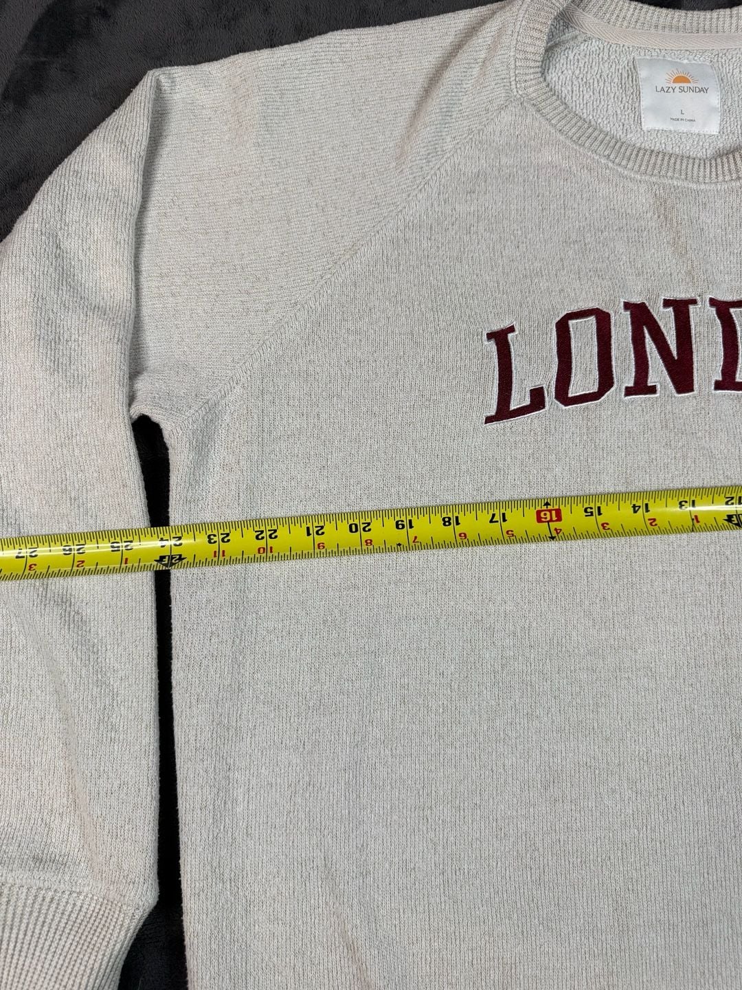 Womens Lazy Sunday London Sweatshirt Size L Crewneck Fleece Pullover Gray#166 3