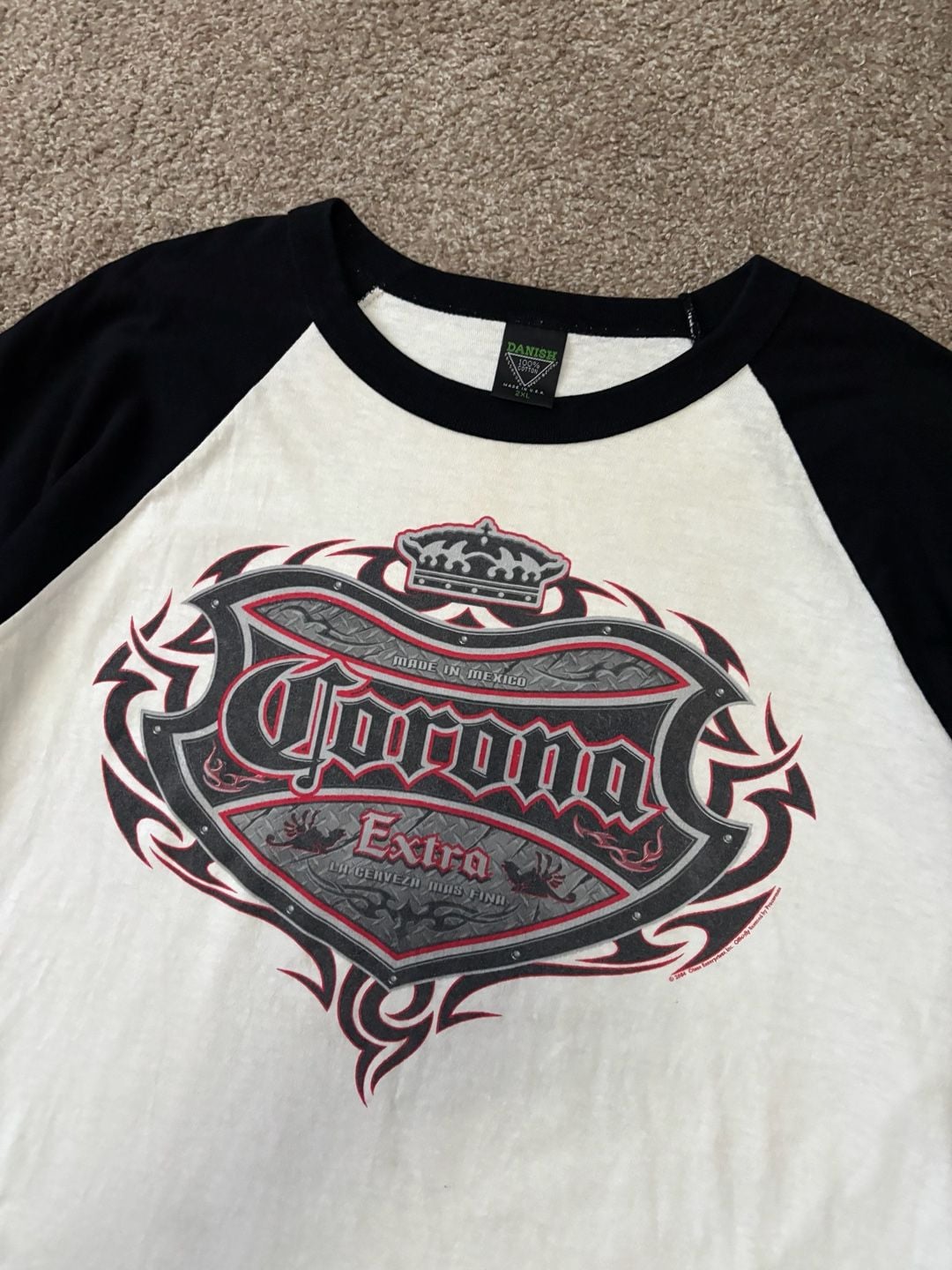Corona Extra Raglan T-Shirt Size 2XL Black White Graphic Tee 3
