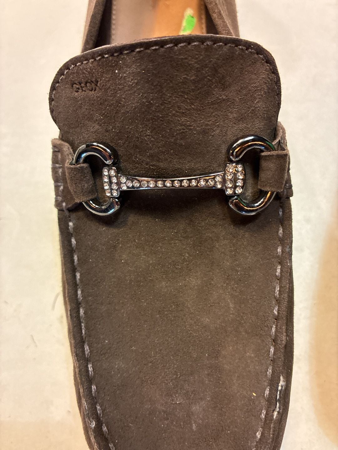 Geox Brown Suede Bit Loafers Rhinestone Buckle 4