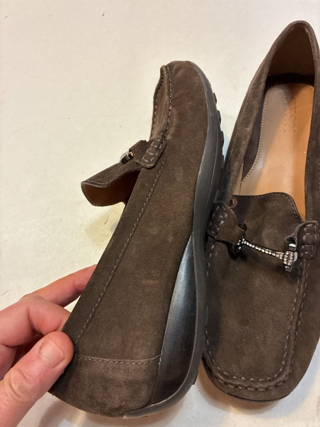 Geox Brown Suede Bit Loafers Rhinestone Buckle 7