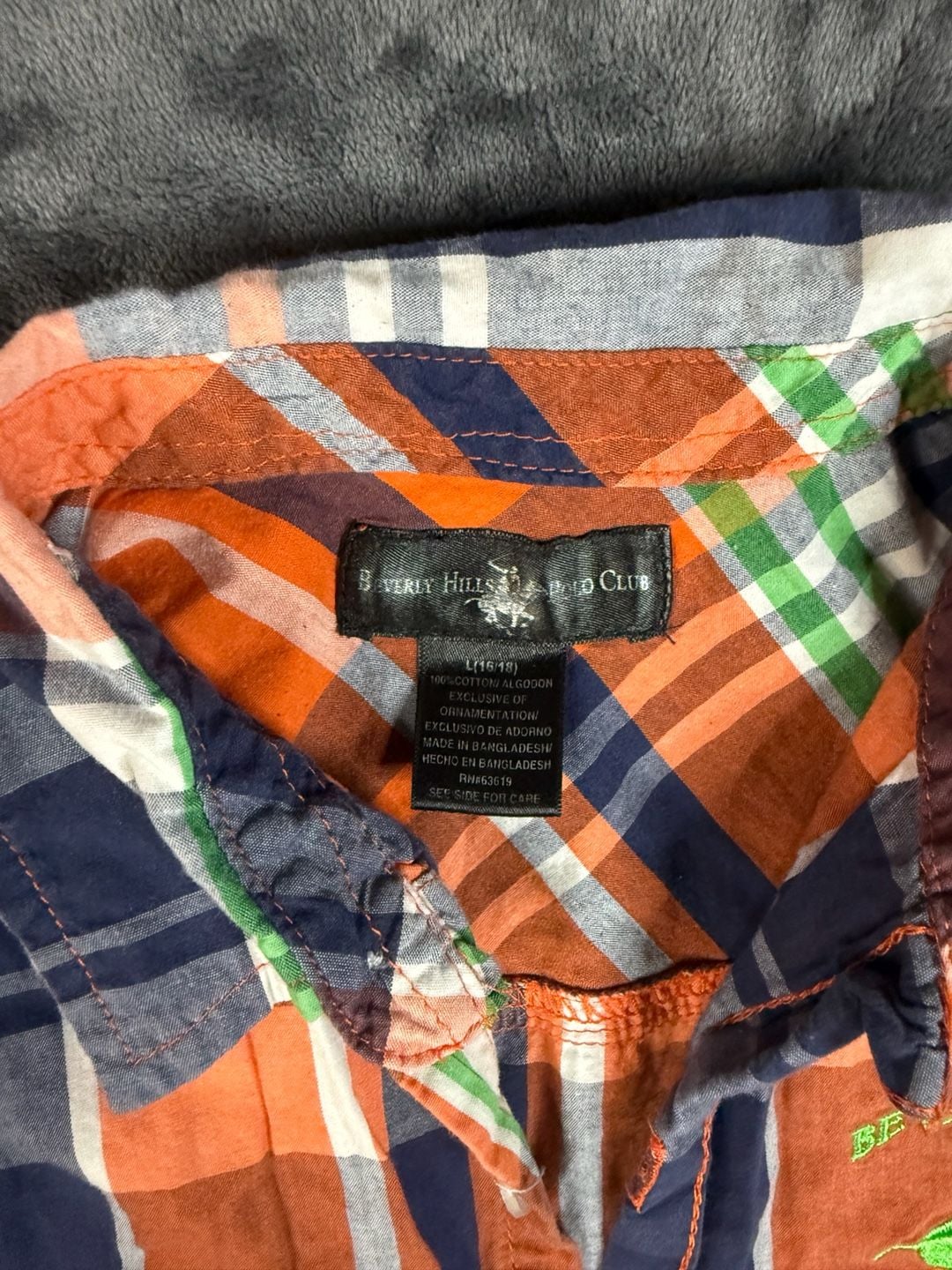 Kids Beverly Hills Polo Club Plaid Button Down Shirt Size L 16/18#167 4