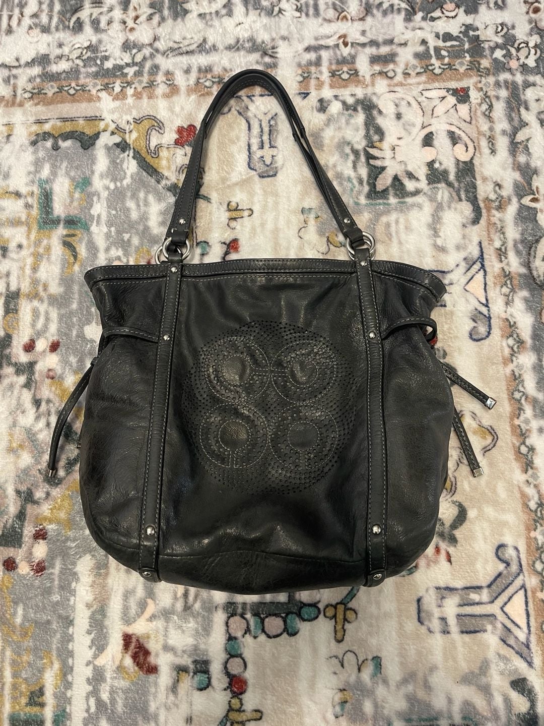 Coach Audrey Black Soft Leather Dotted Tote Bag 2