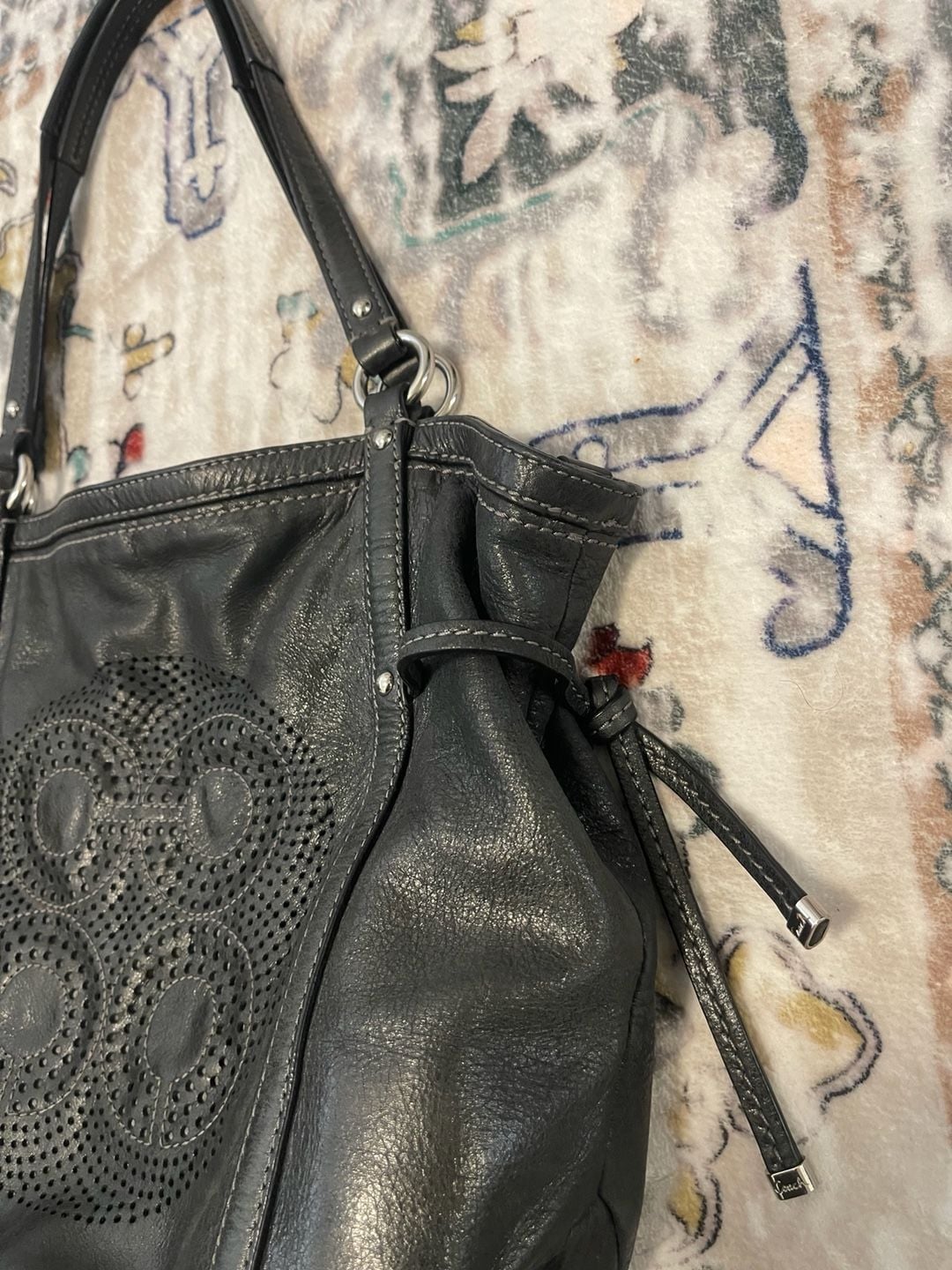 Coach Audrey Black Soft Leather Dotted Tote Bag 3