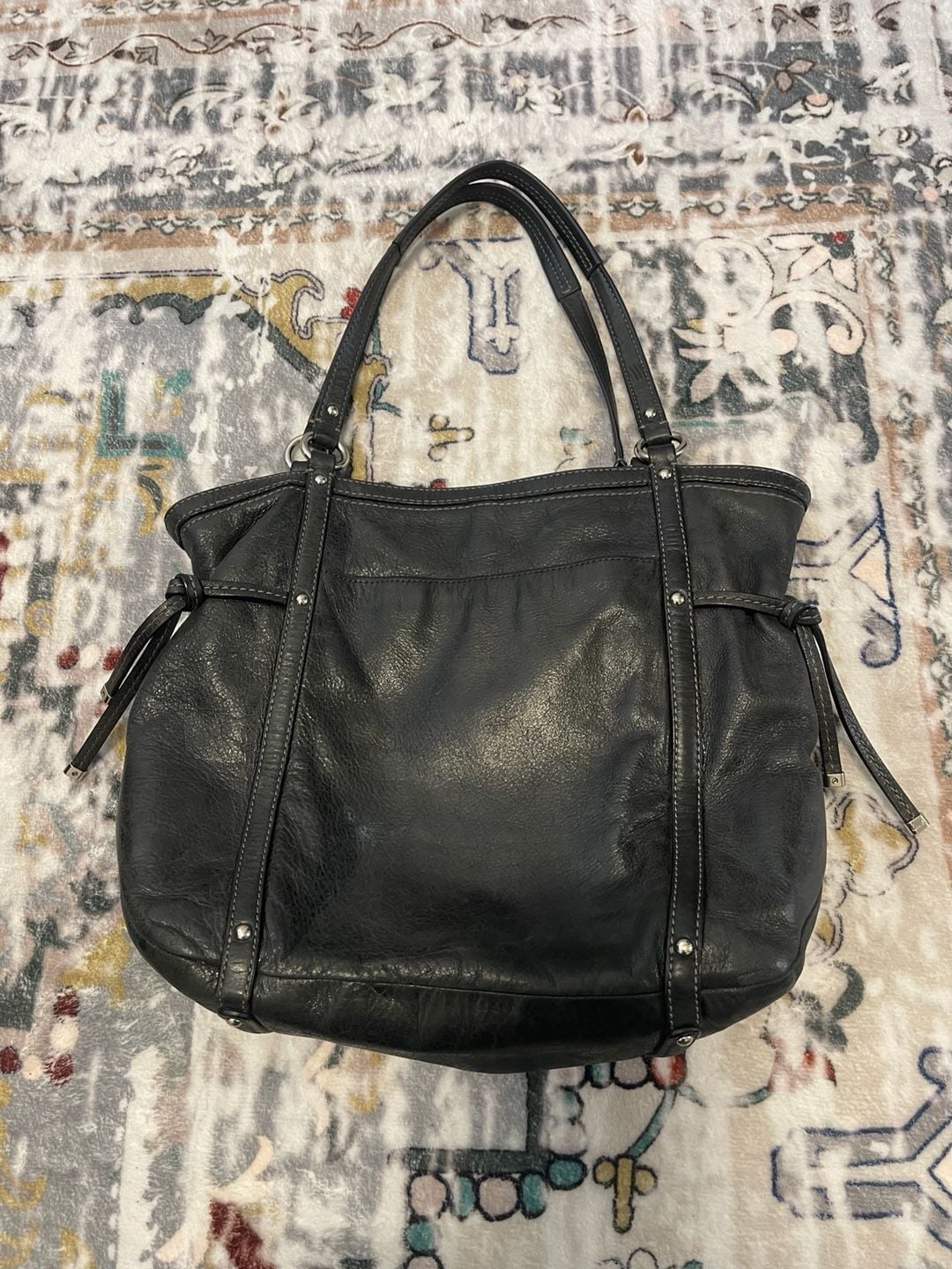 Coach Audrey Black Soft Leather Dotted Tote Bag 4