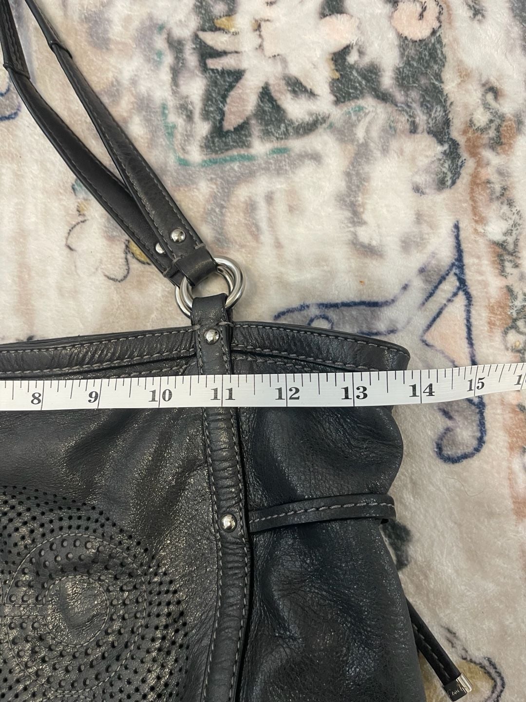 Coach Audrey Black Soft Leather Dotted Tote Bag 8