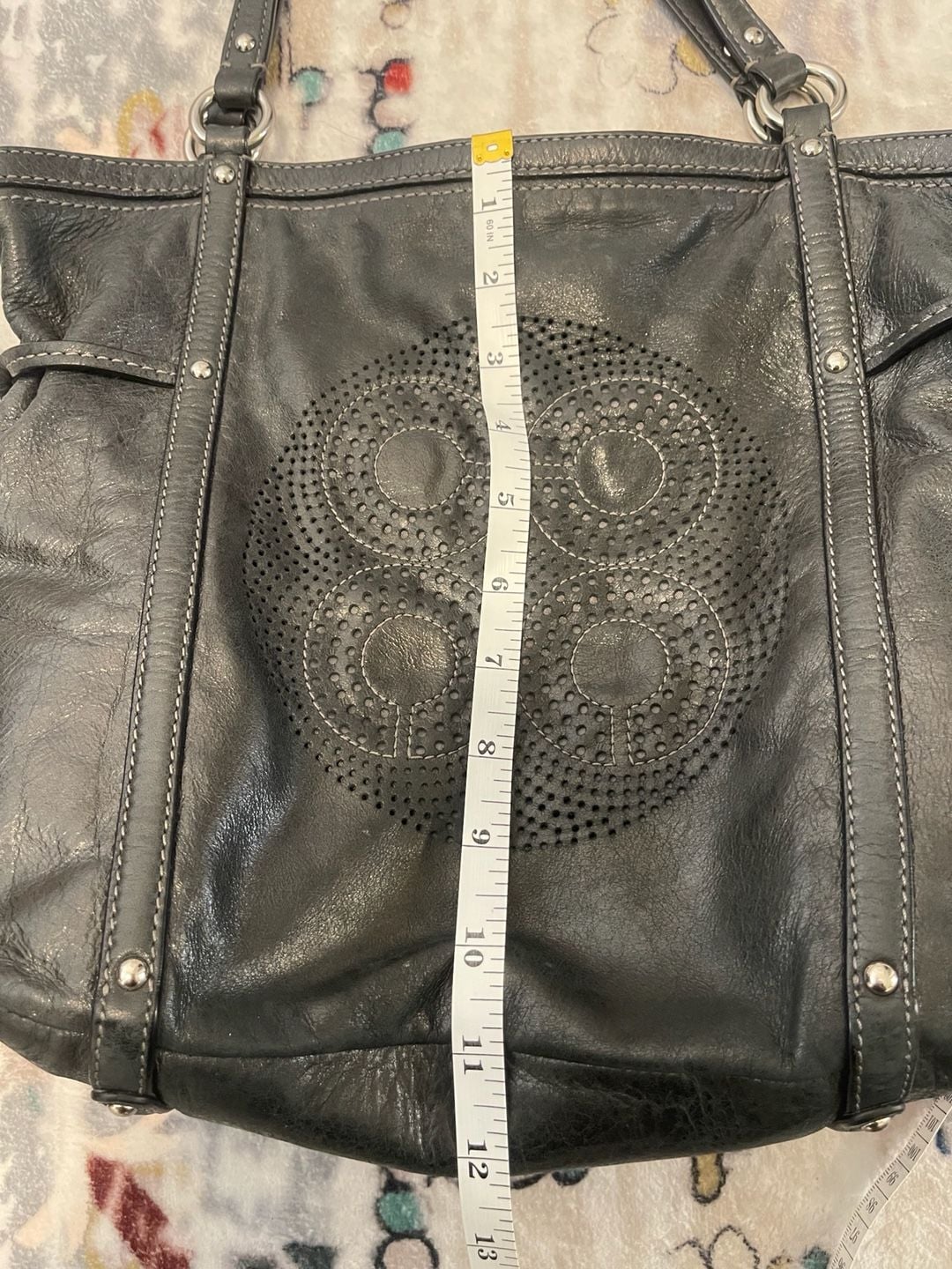 Coach Audrey Black Soft Leather Dotted Tote Bag 9