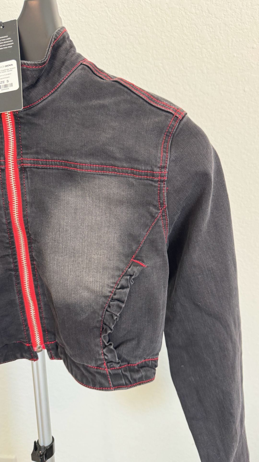 Fashion Nova Up For A Challenge Stretch Denim Moto Jacket Size S 5
