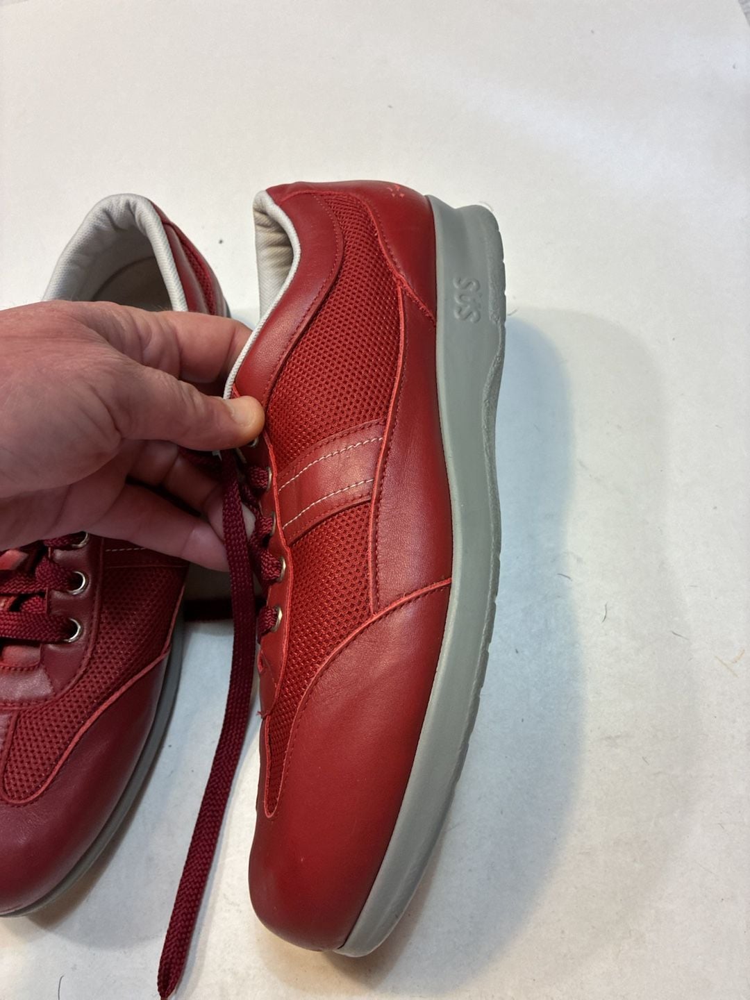 SAS FT Mesh Ruby Sneakers Red Leather Walking Shoes 3