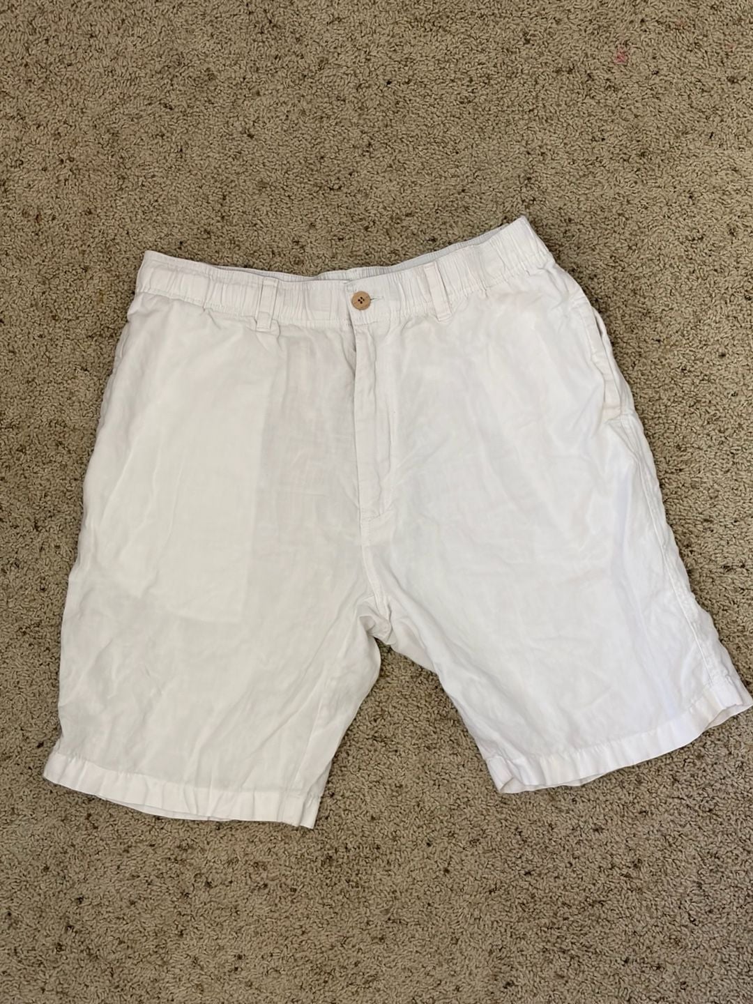 Caribbean Linen Shorts Size 36 White 100% Linen Elastic Waist Coastal Beach 2