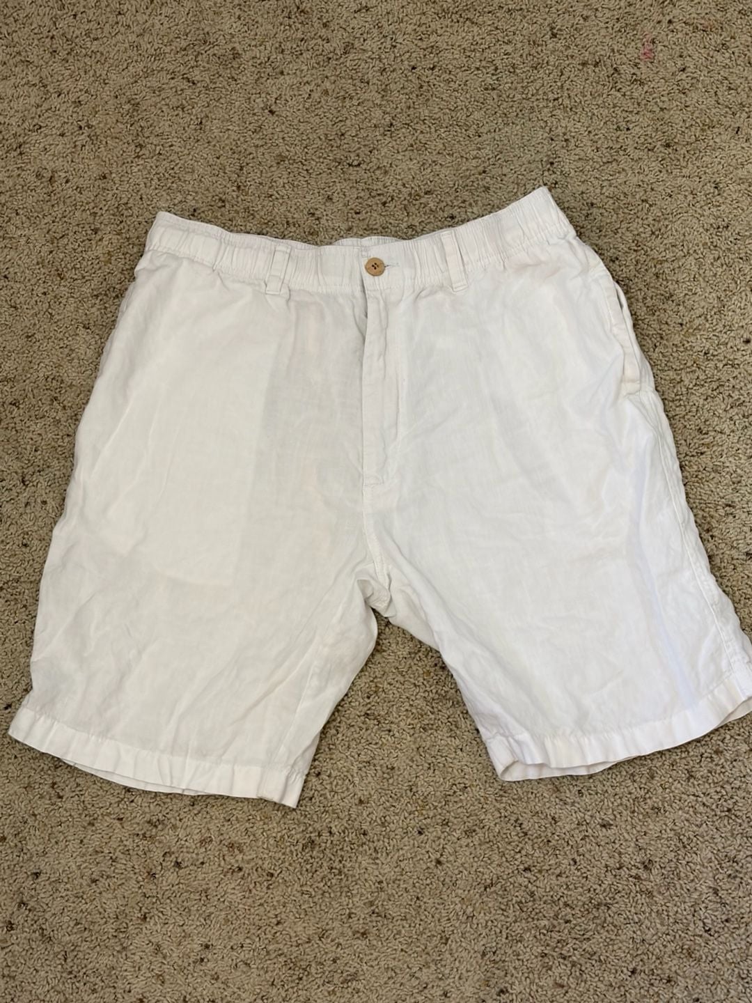 Caribbean Linen Shorts Size 36 White 100% Linen Elastic Waist Coastal Beach 3
