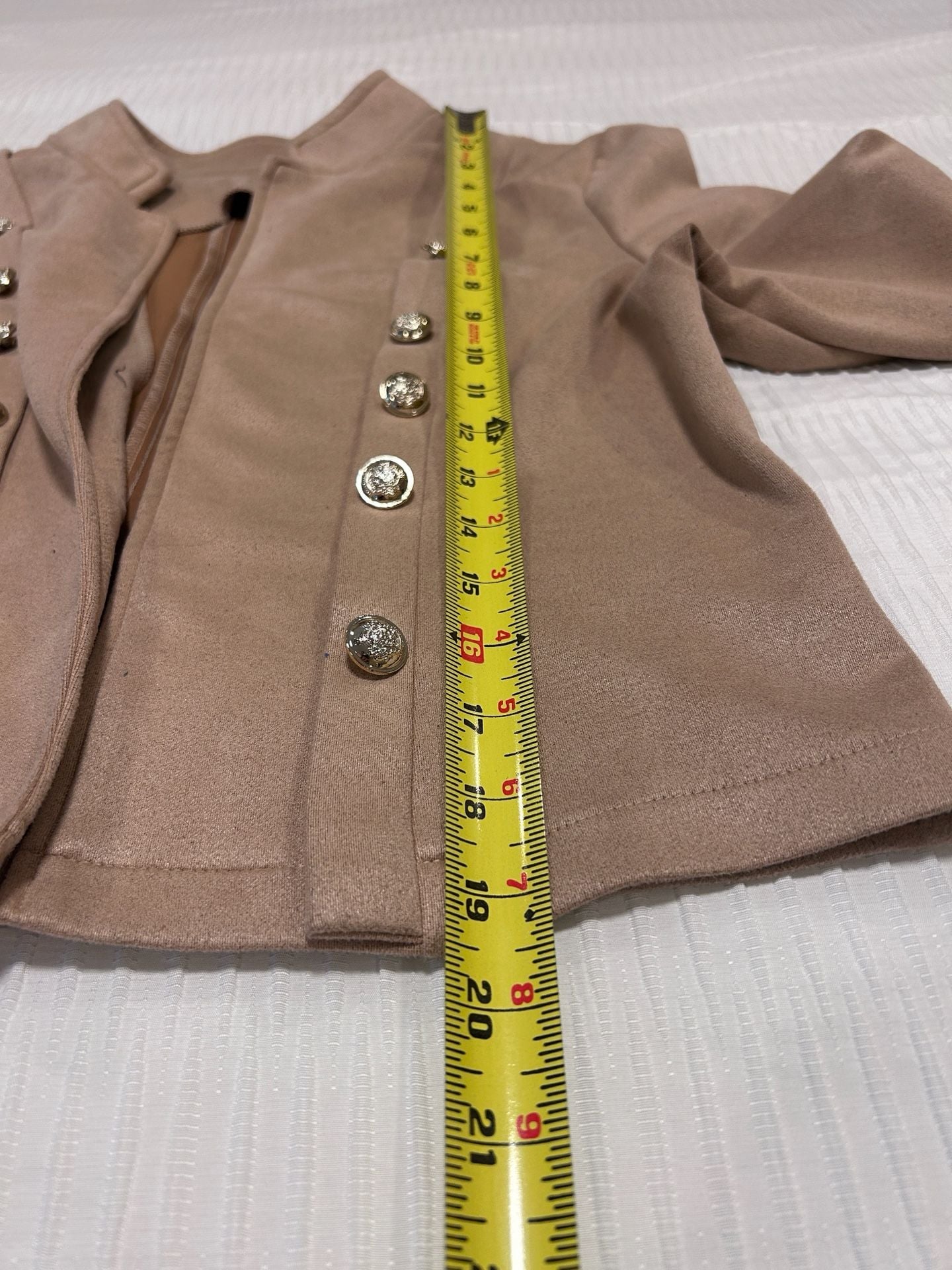 SHEIN Military Jacket Size US 8/10 Tan Faux Suede Gold Buttons 7
