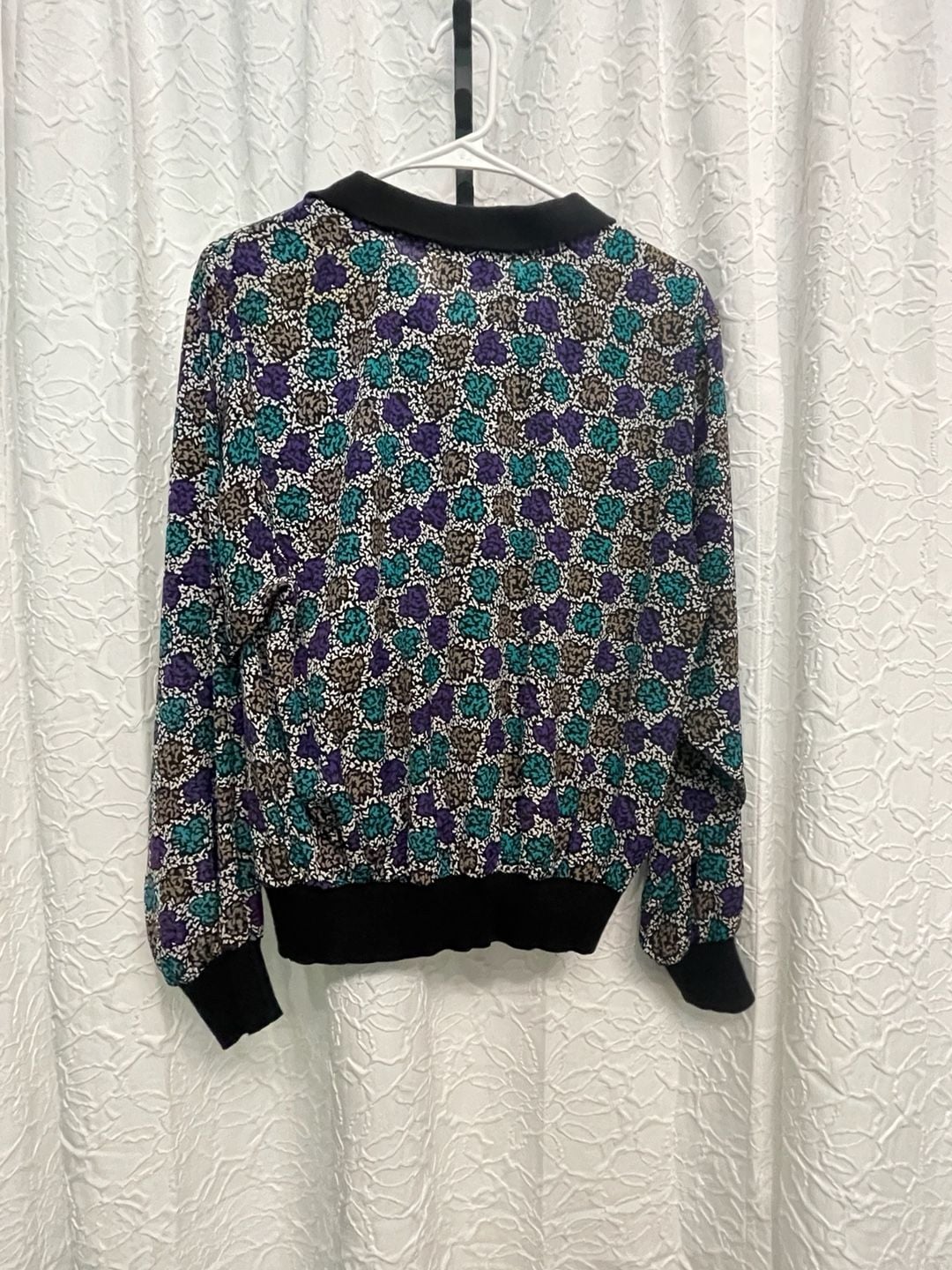 Vintage Petite Notations Floral Polo Collar Long Sleeve Blouse Retro Grannycore 4