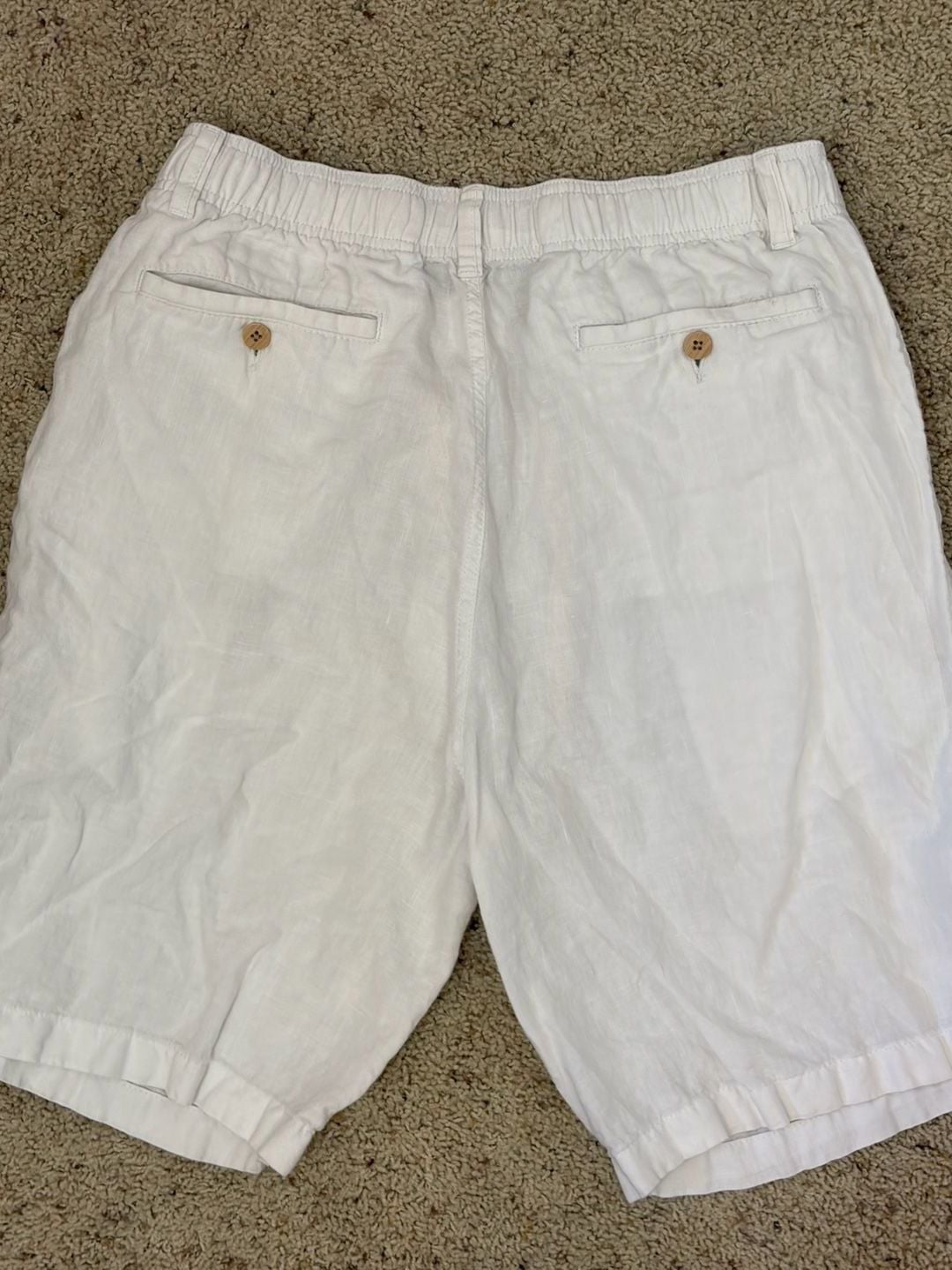 Caribbean Linen Shorts Size 36 White 100% Linen Elastic Waist Coastal Beach 5