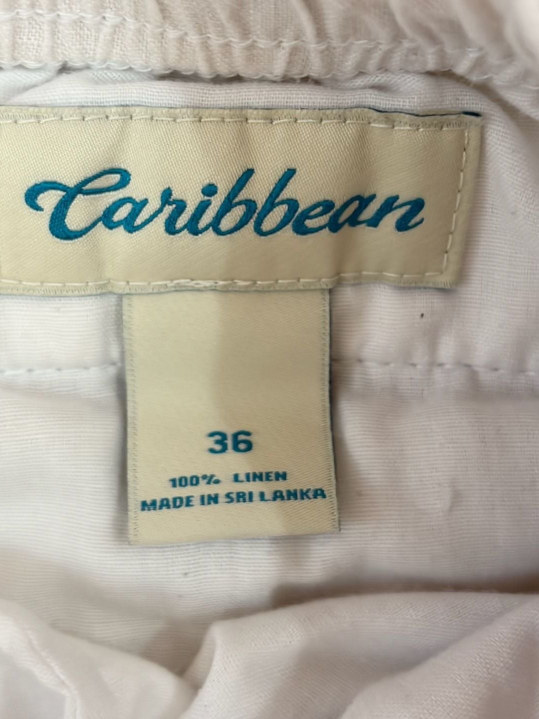 Caribbean Linen Shorts Size 36 White 100% Linen Elastic Waist Coastal Beach 4