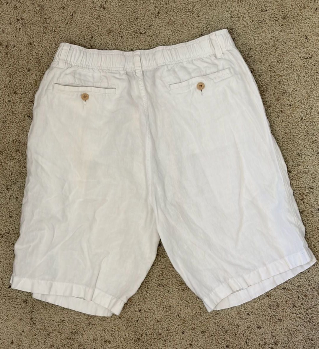 Caribbean Linen Shorts Size 36 White 100% Linen Elastic Waist Coastal Beach 6