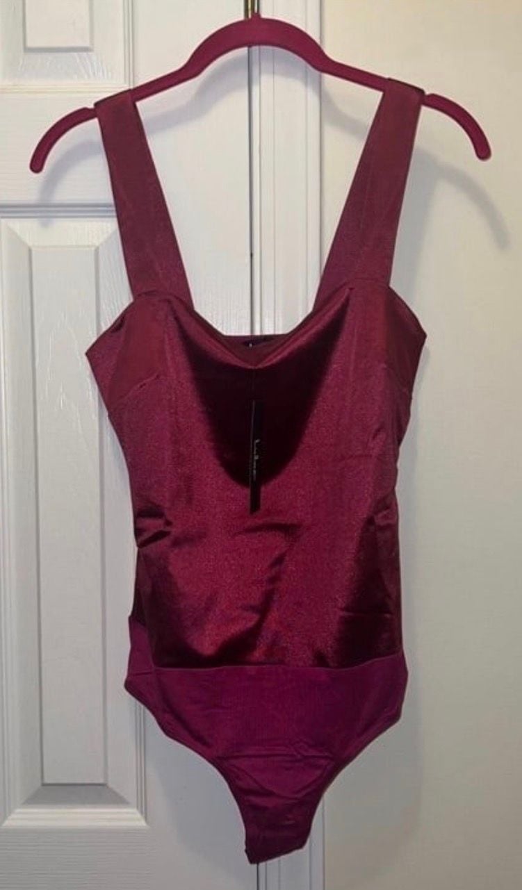 Lulu’s Satin Corset Bodysuit Burgundy Berry XS 2