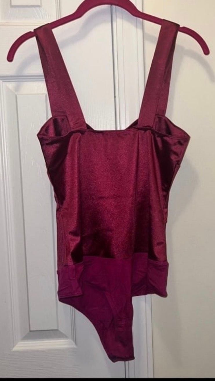 Lulu’s Satin Corset Bodysuit Burgundy Berry XS 3