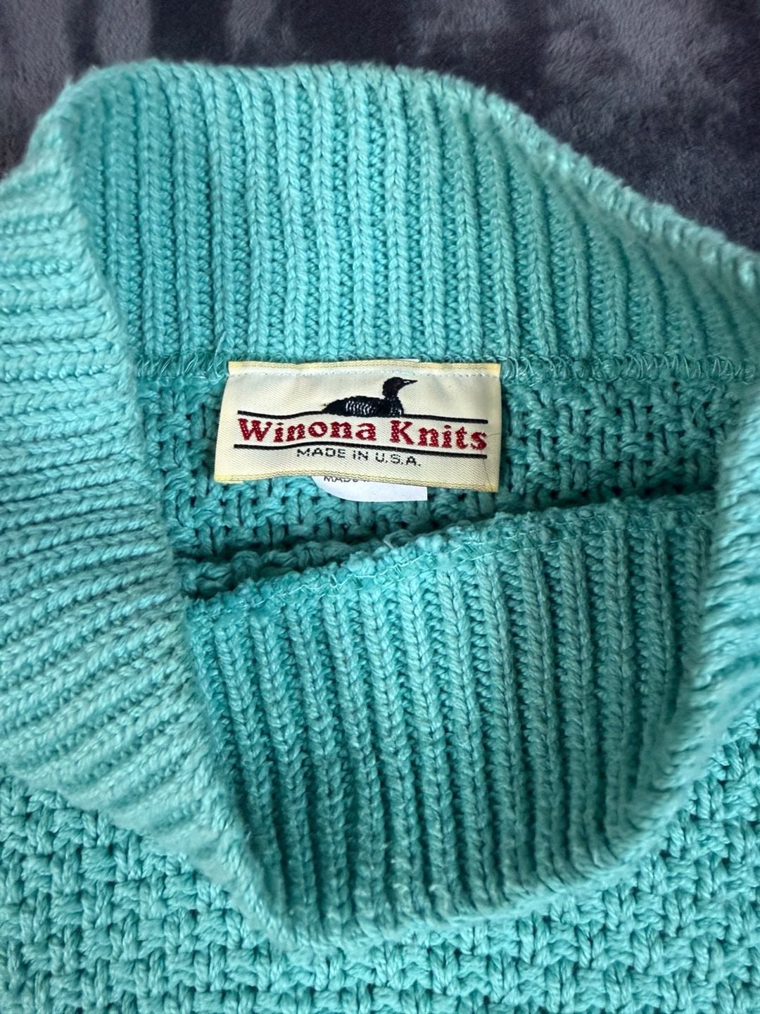 Winona Knits Mock Neck Sweater Size S Mint Green Cotton Vintage 5