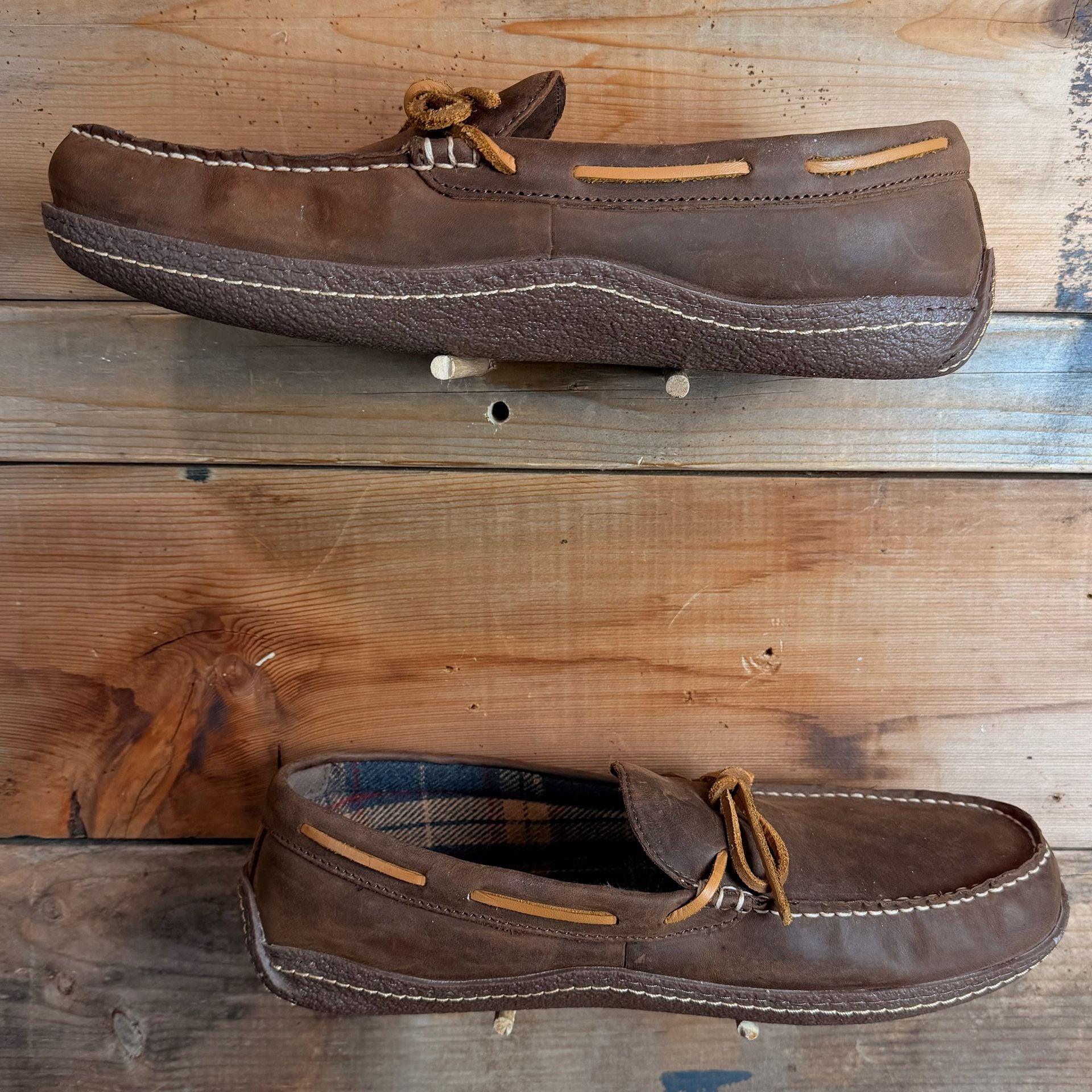 L.L.Bean Handsewn Flannel-Lined Leather Slippers Size 12 Medium Brown 3