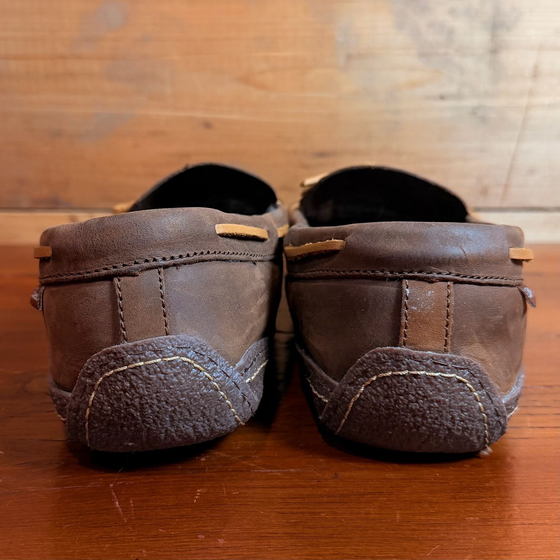 L.L.Bean Handsewn Flannel-Lined Leather Slippers Size 12 Medium Brown 5