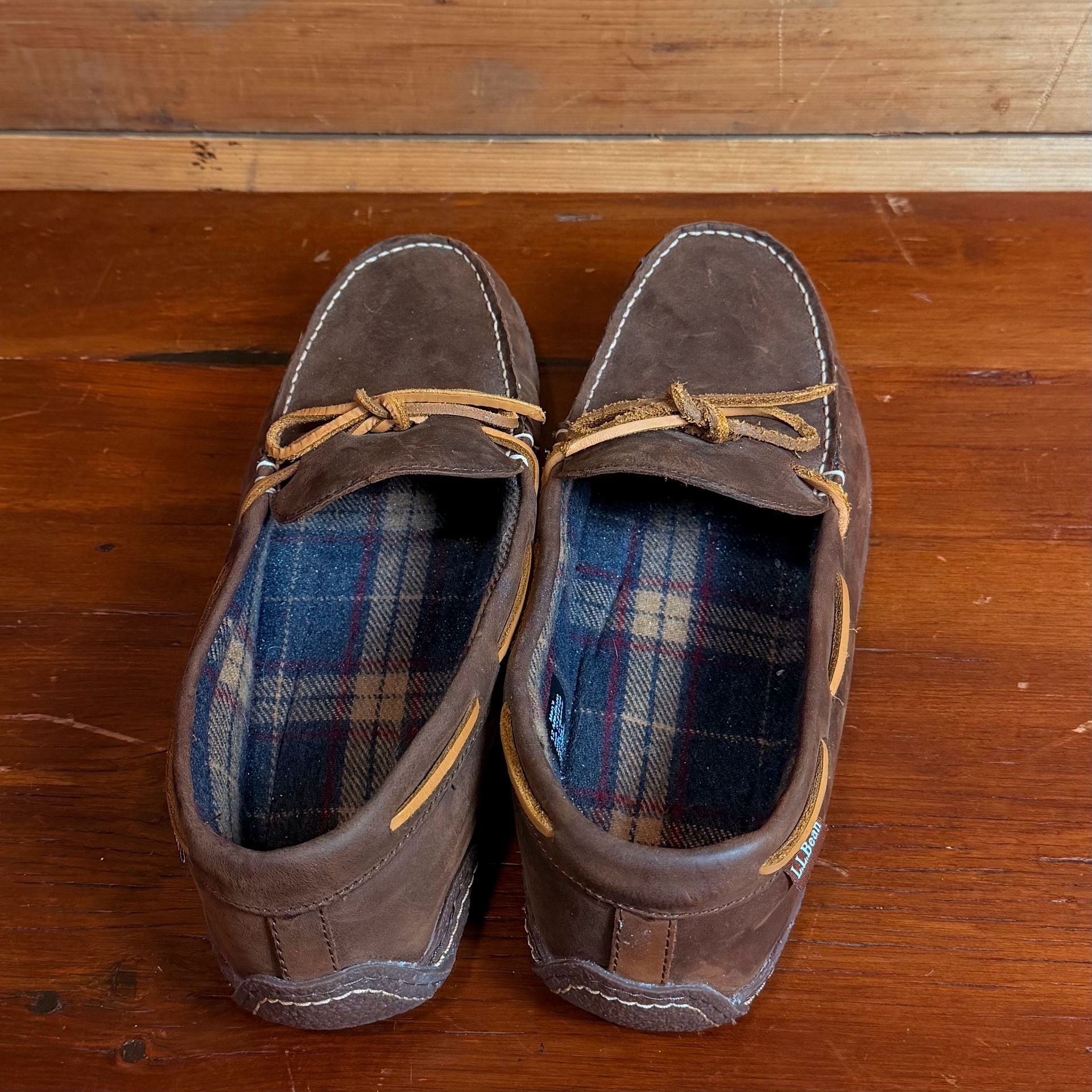 L.L.Bean Handsewn Flannel-Lined Leather Slippers Size 12 Medium Brown 6