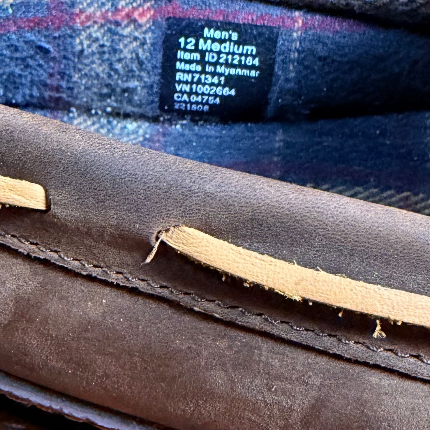 L.L.Bean Handsewn Flannel-Lined Leather Slippers Size 12 Medium Brown 8