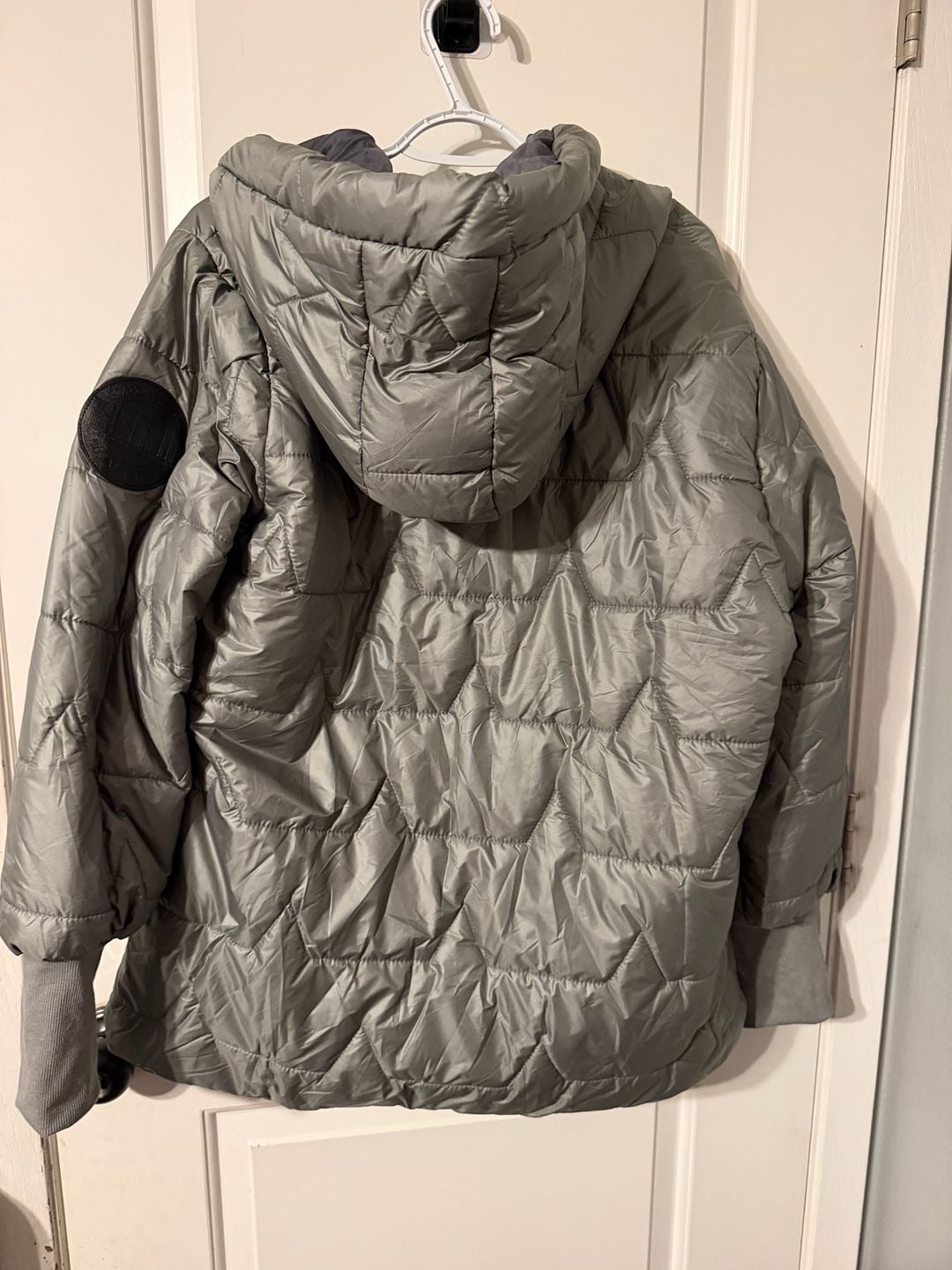 Puffer Jacket Size XXL Gray Hooded Quilted Coat 6