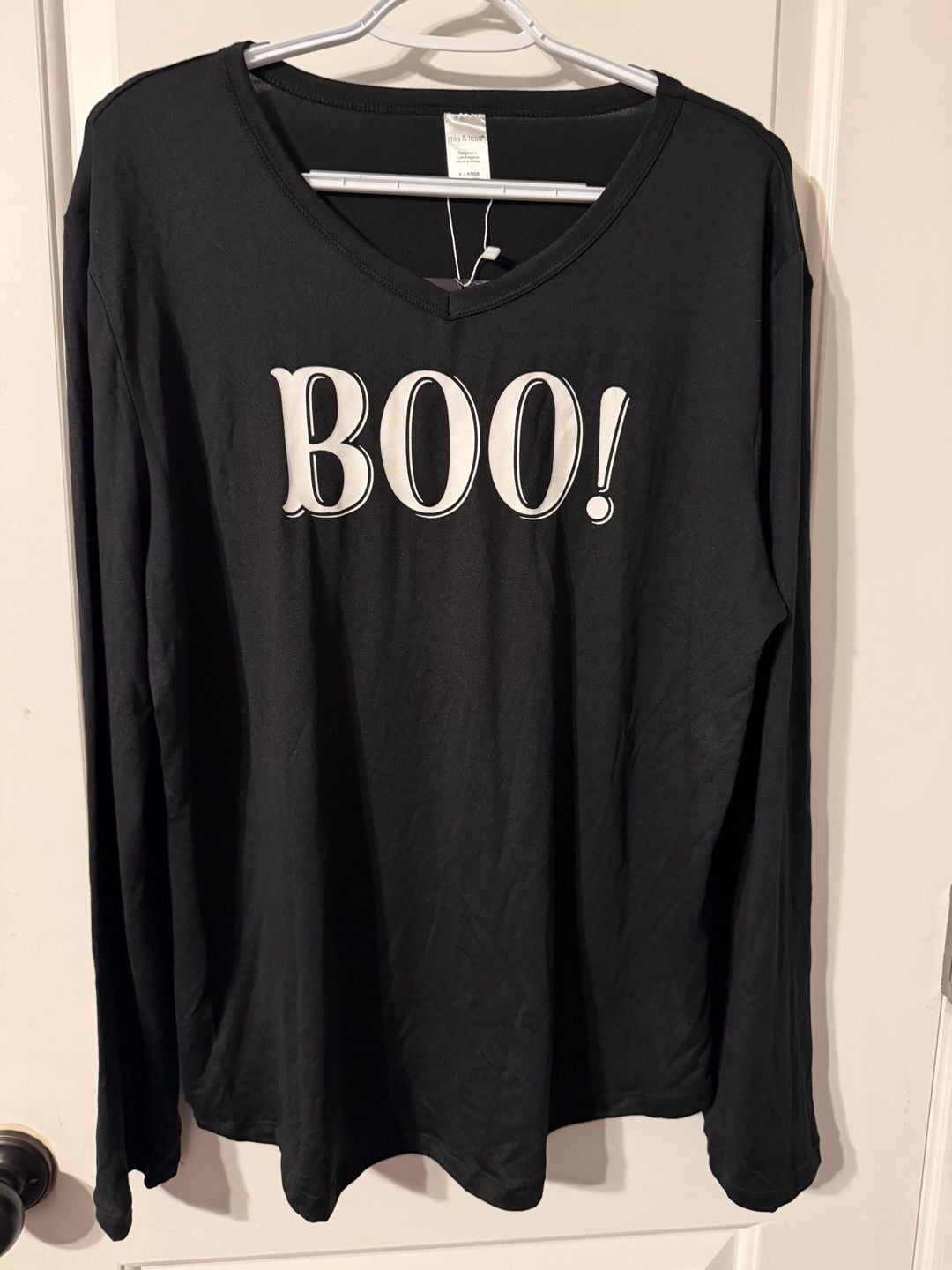 Mia & Tess Boo Long Sleeve T-Shirt Size X-Large Black Halloween 2