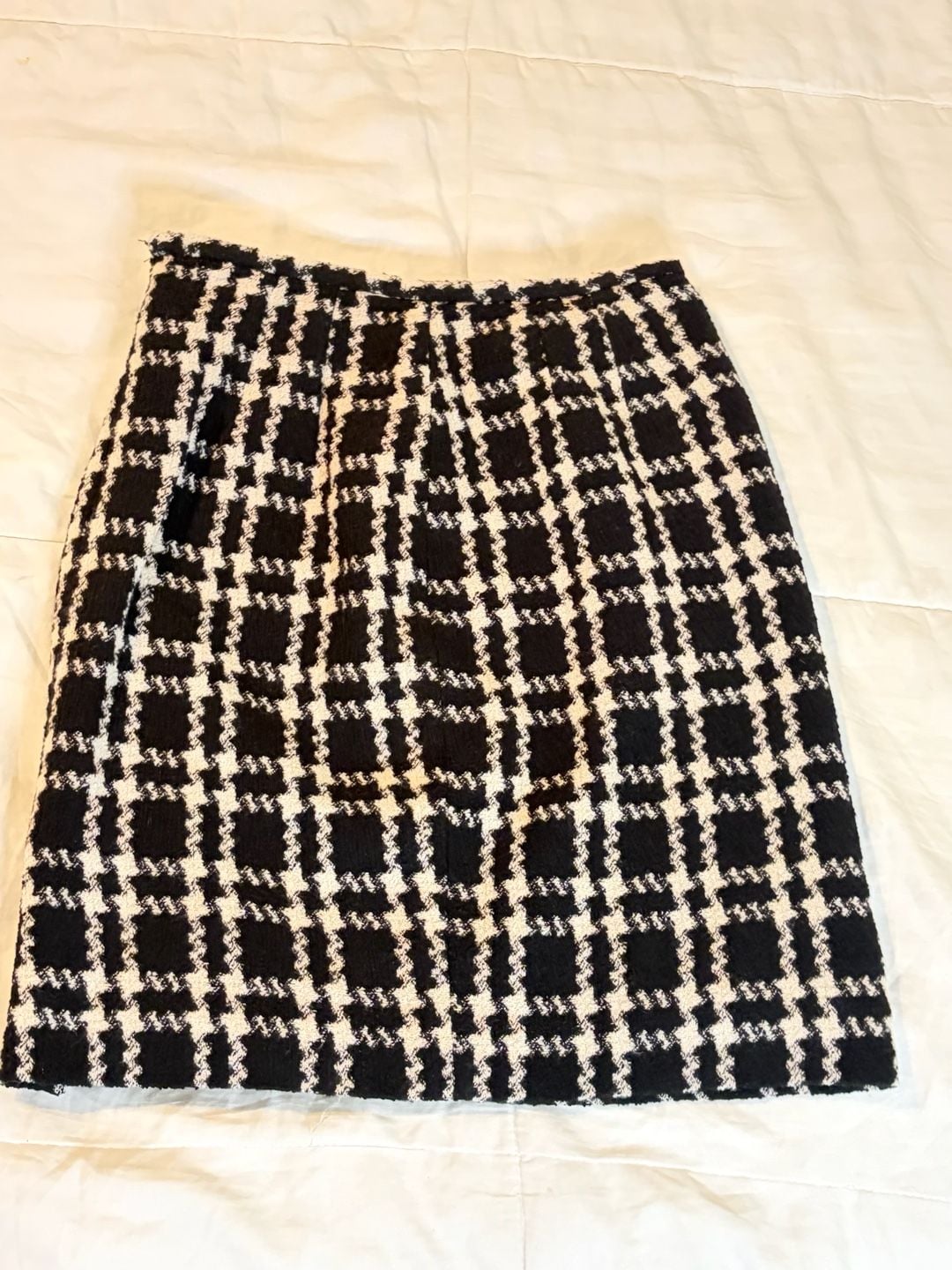 Vintage Amanda Smith Wool Blend Plaid Pencil Skirt Size 6 Black Cream Tweed 2