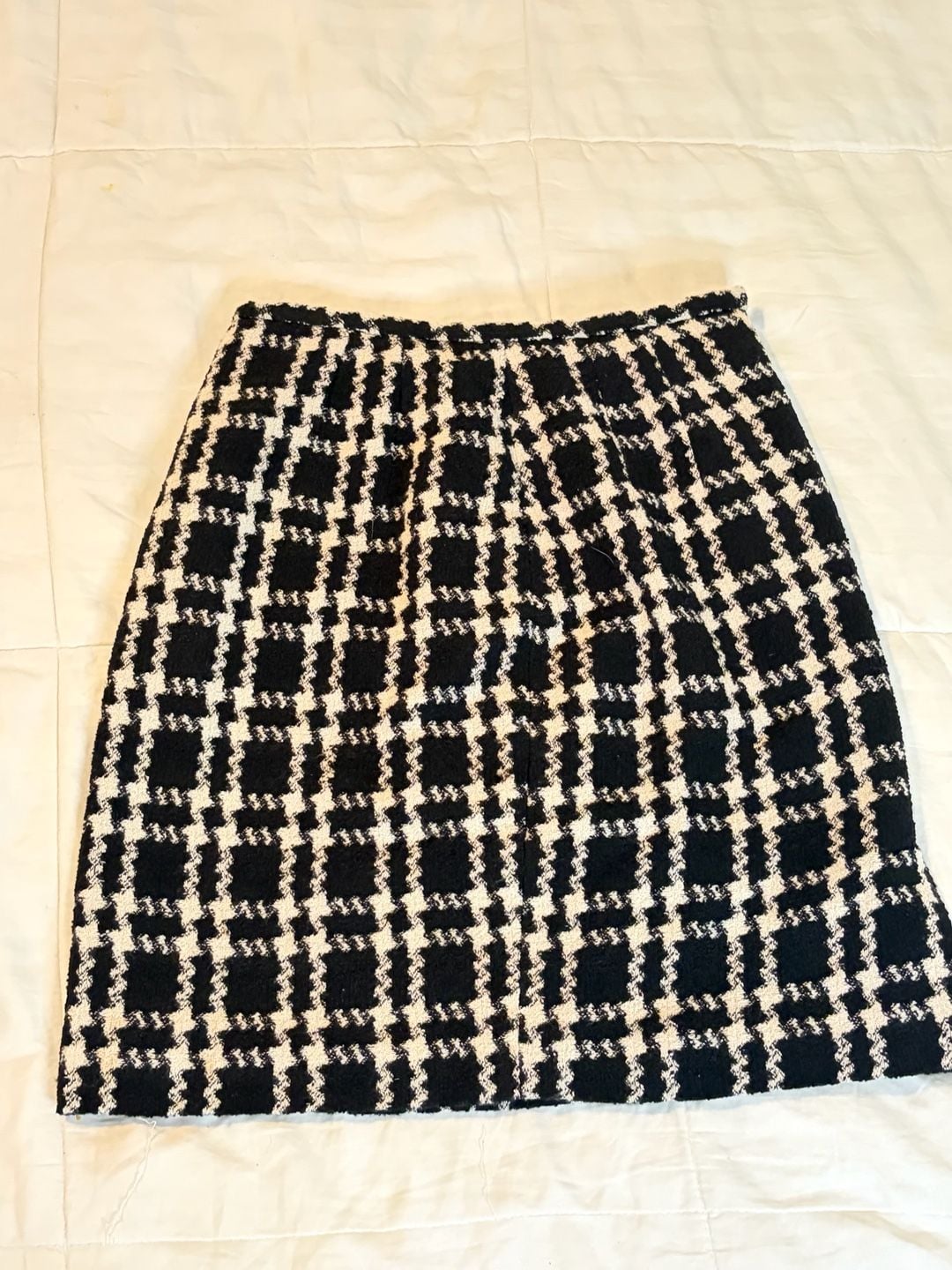 Vintage Amanda Smith Wool Blend Plaid Pencil Skirt Size 6 Black Cream Tweed 6