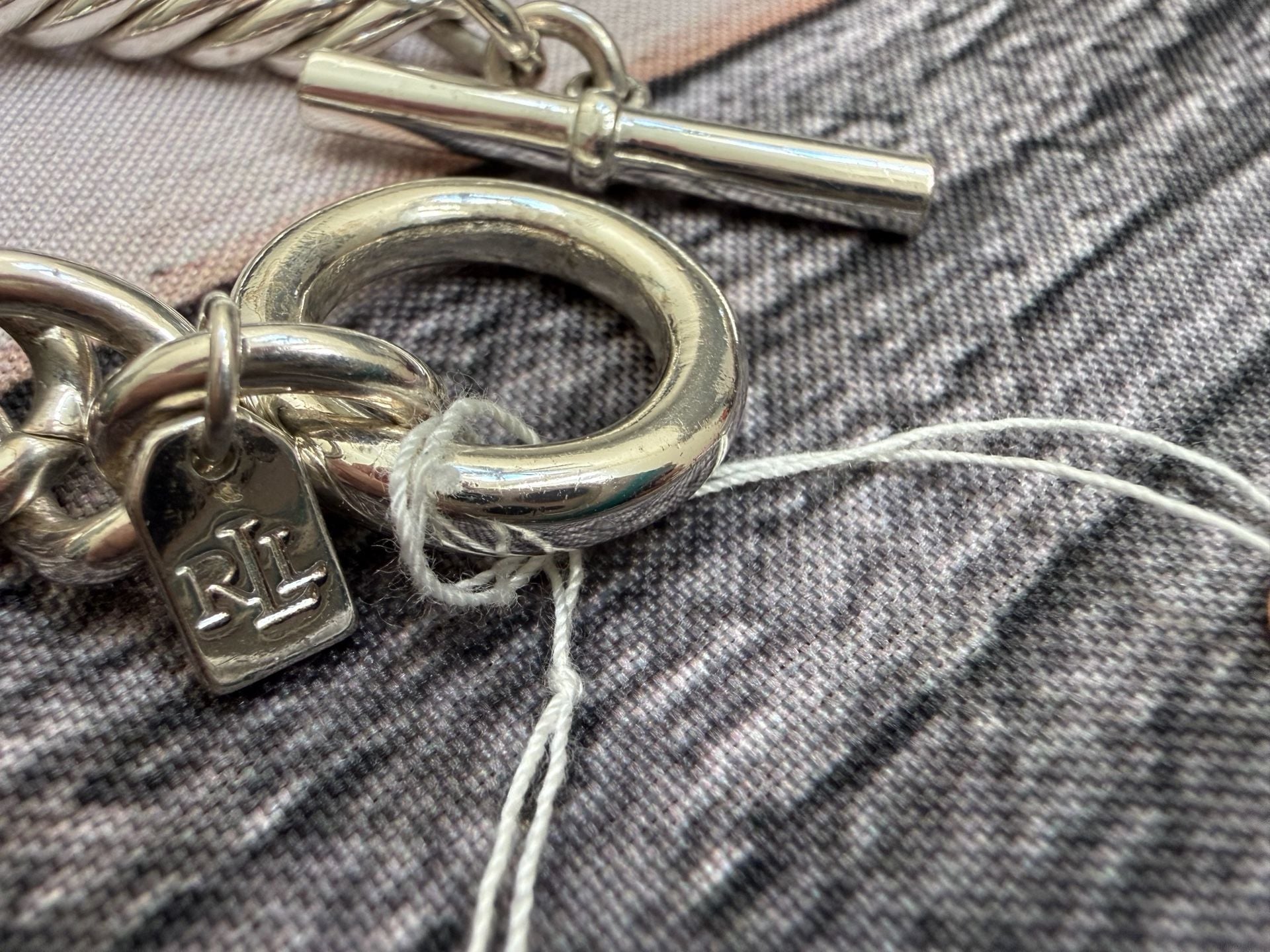 Ralph Lauren Vintage Double Curb Chain Toggle Bracelet Silver Tone 4
