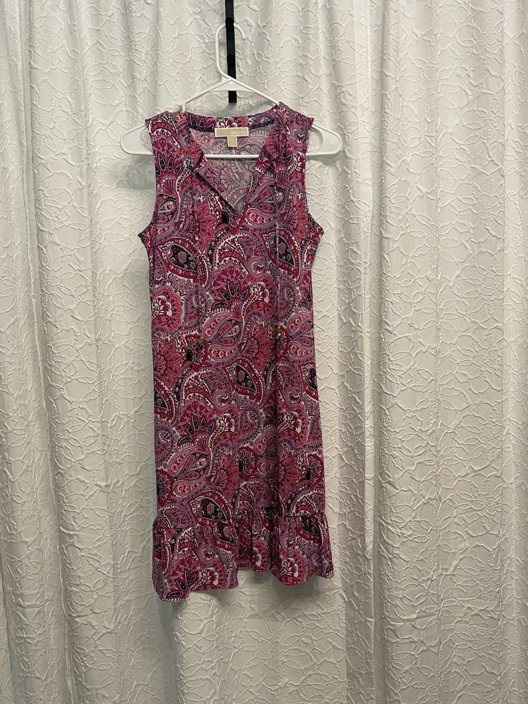 Michael Kors Pink Paisley Sleeveless Ruffle Hem Mini Dress Extra Small Boho 2