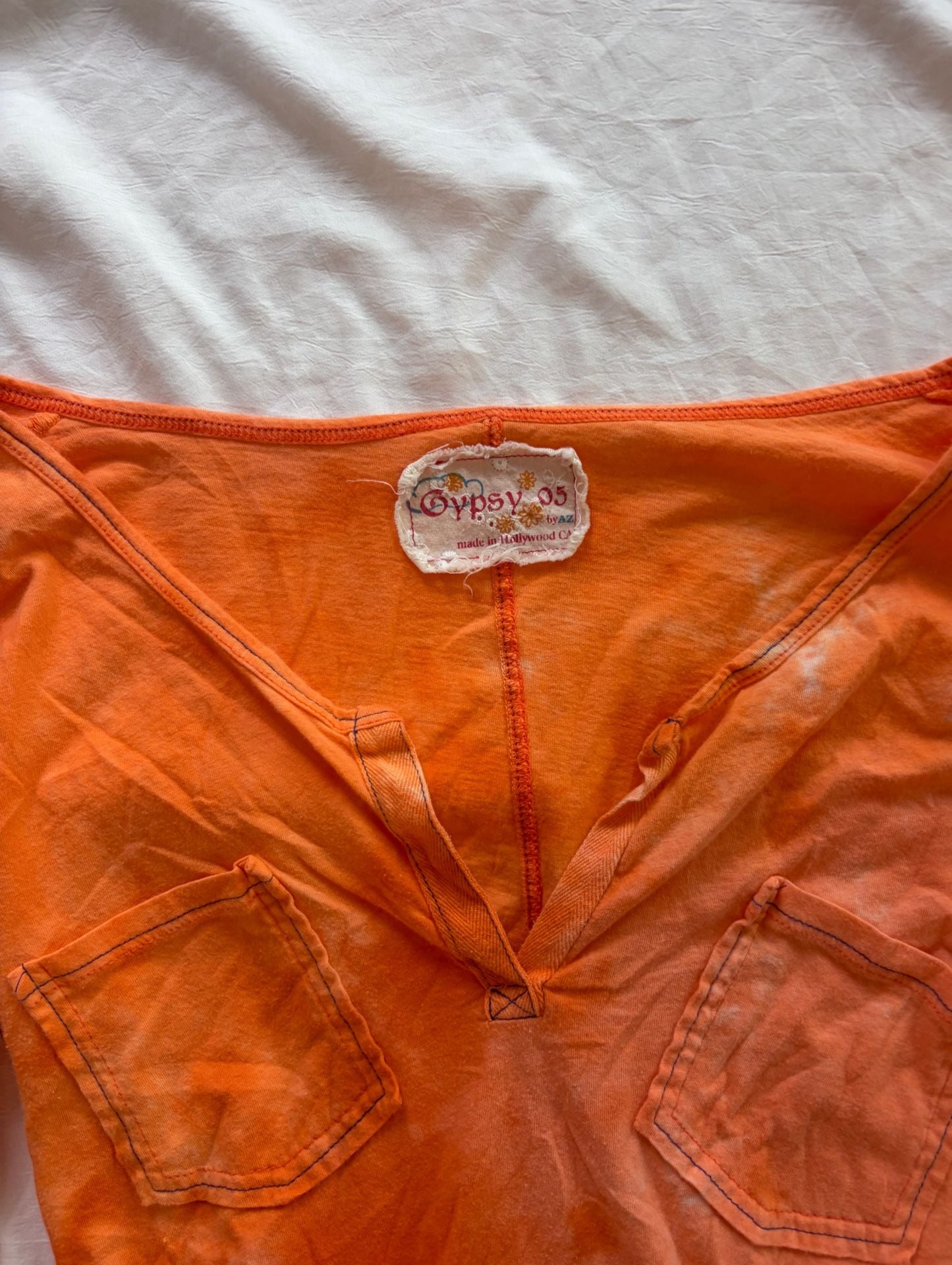 Gypsy 05 Long Sleeve Henley Top Orange Tie Dye 4