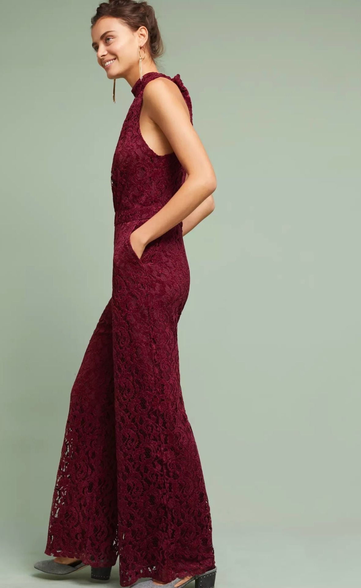 Anthropologie Aida Lace Halter Jumpsuit Wine Red 3