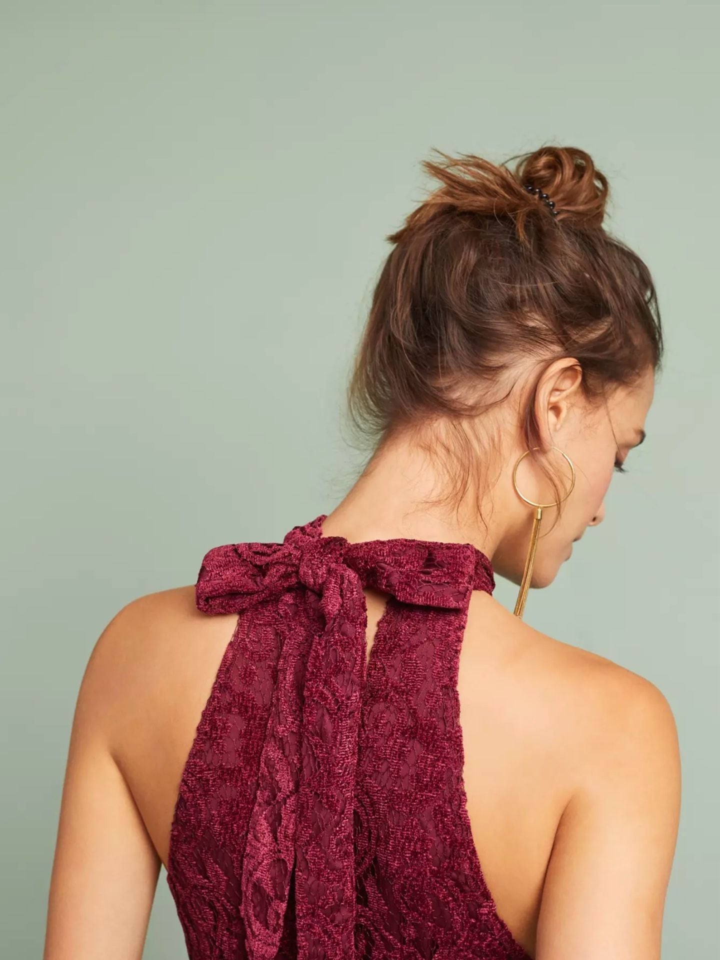 Anthropologie Aida Lace Halter Jumpsuit Wine Red 4