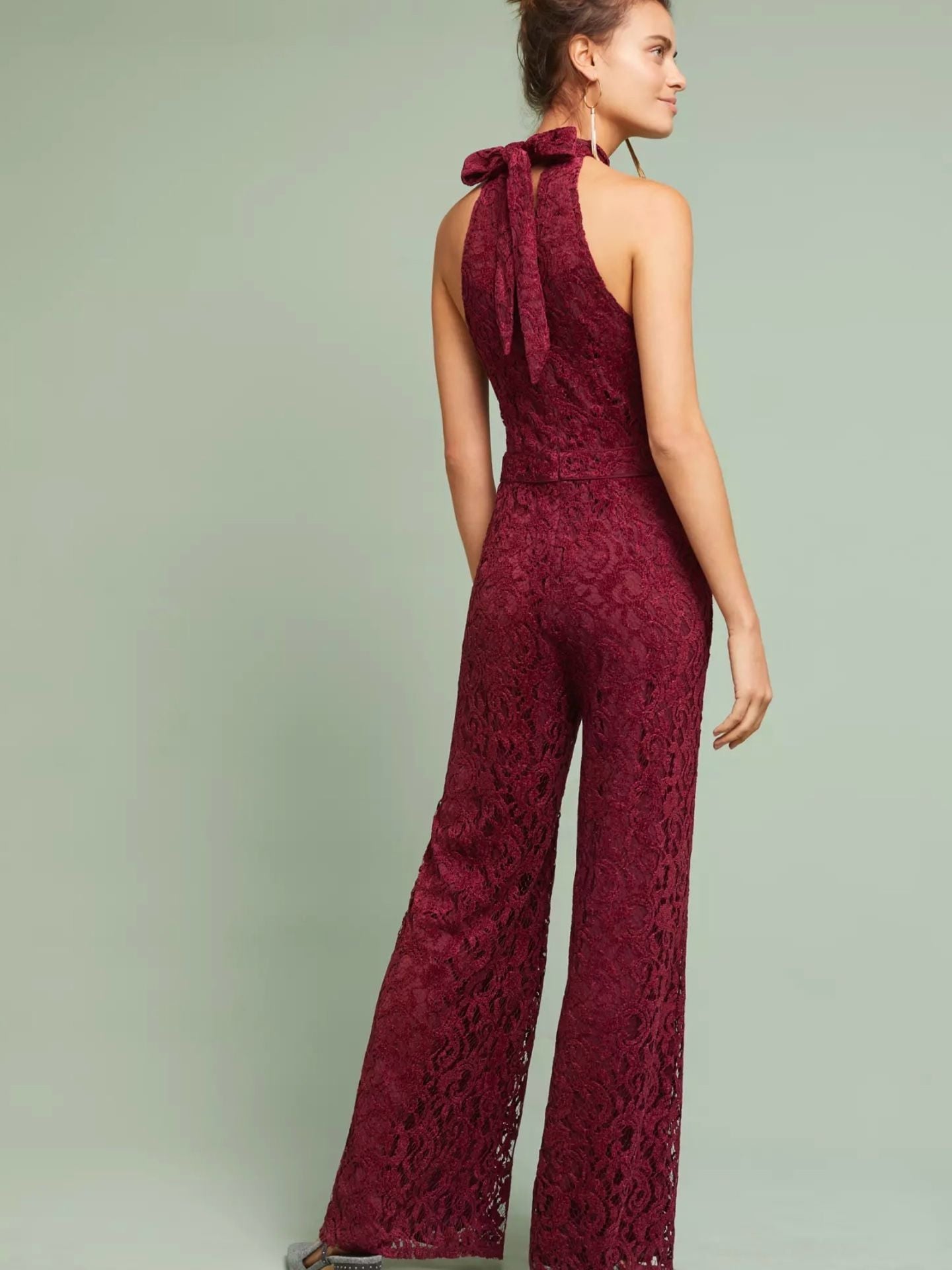 Anthropologie Aida Lace Halter Jumpsuit Wine Red 5