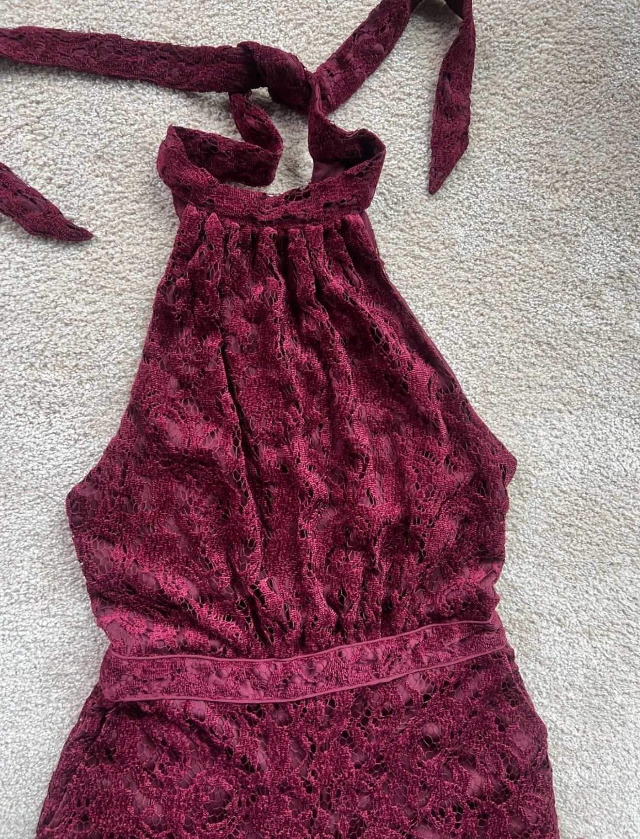 Anthropologie Aida Lace Halter Jumpsuit Wine Red 8