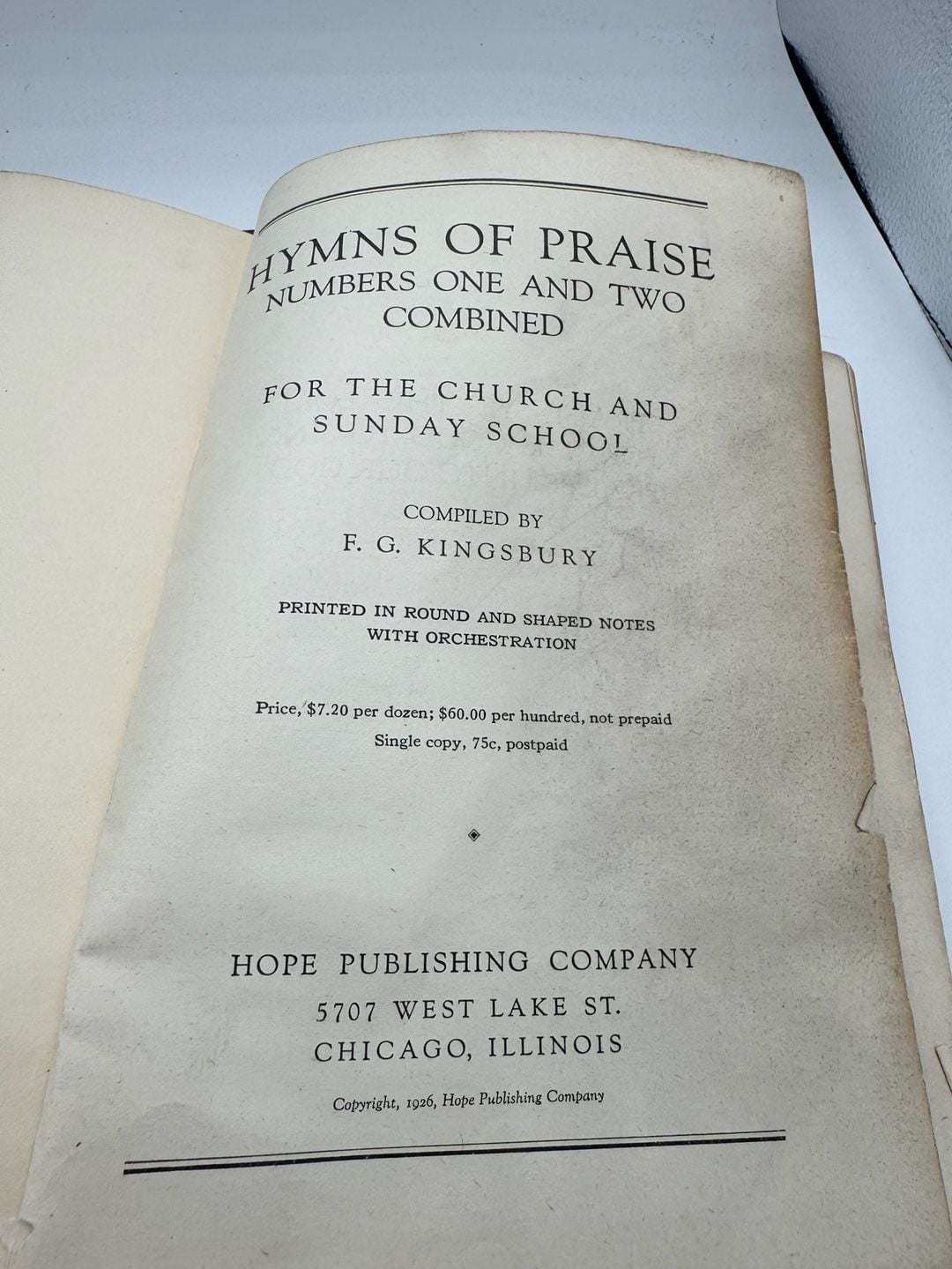 HYMNS OF PRAISE; Numbers One and Two Combined for the Church and Sunday School 5