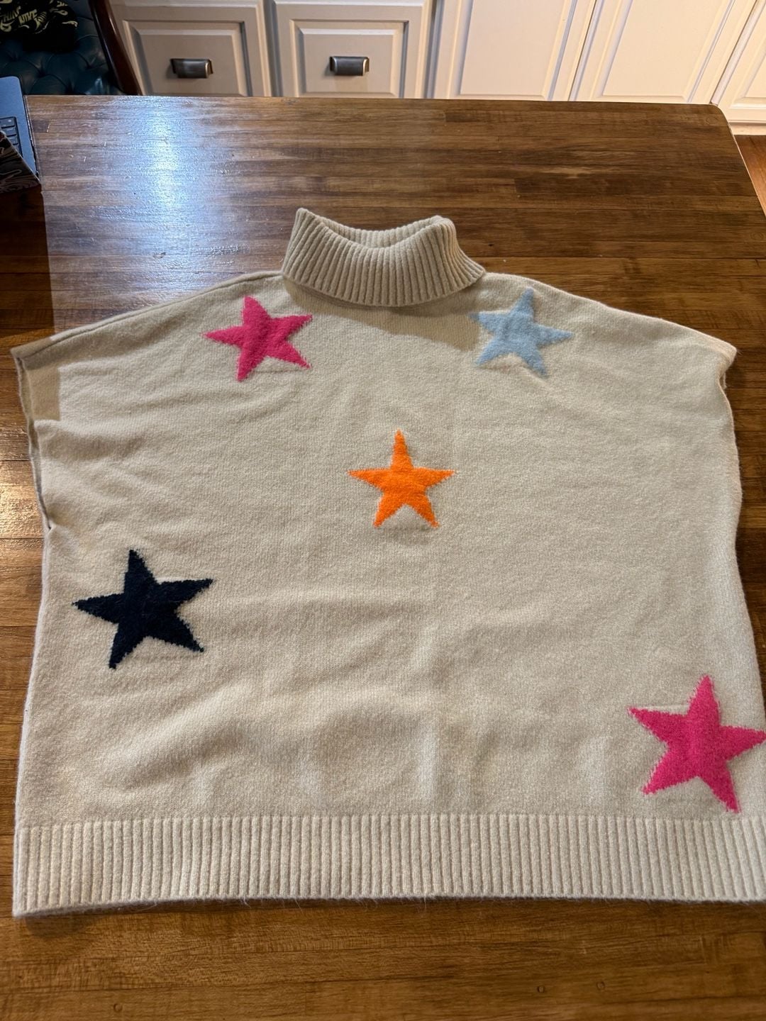 THML Multi Star Turtle Neck Sweater Size XS/S Cream (b1) 3