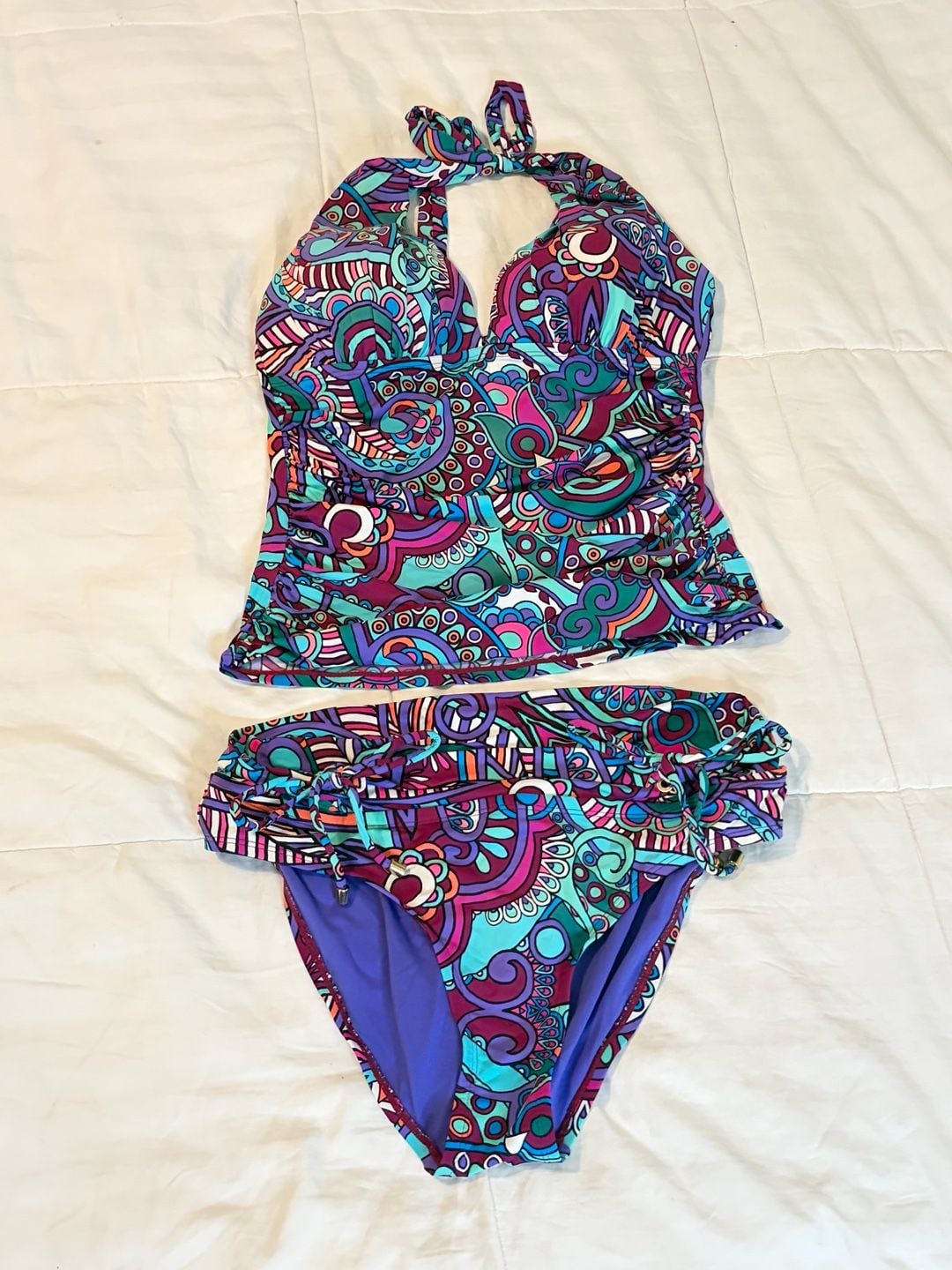 Gibson & Latimer Tankini Swimsuit Set Size M Multicolor Paisley Halter BOHO 2